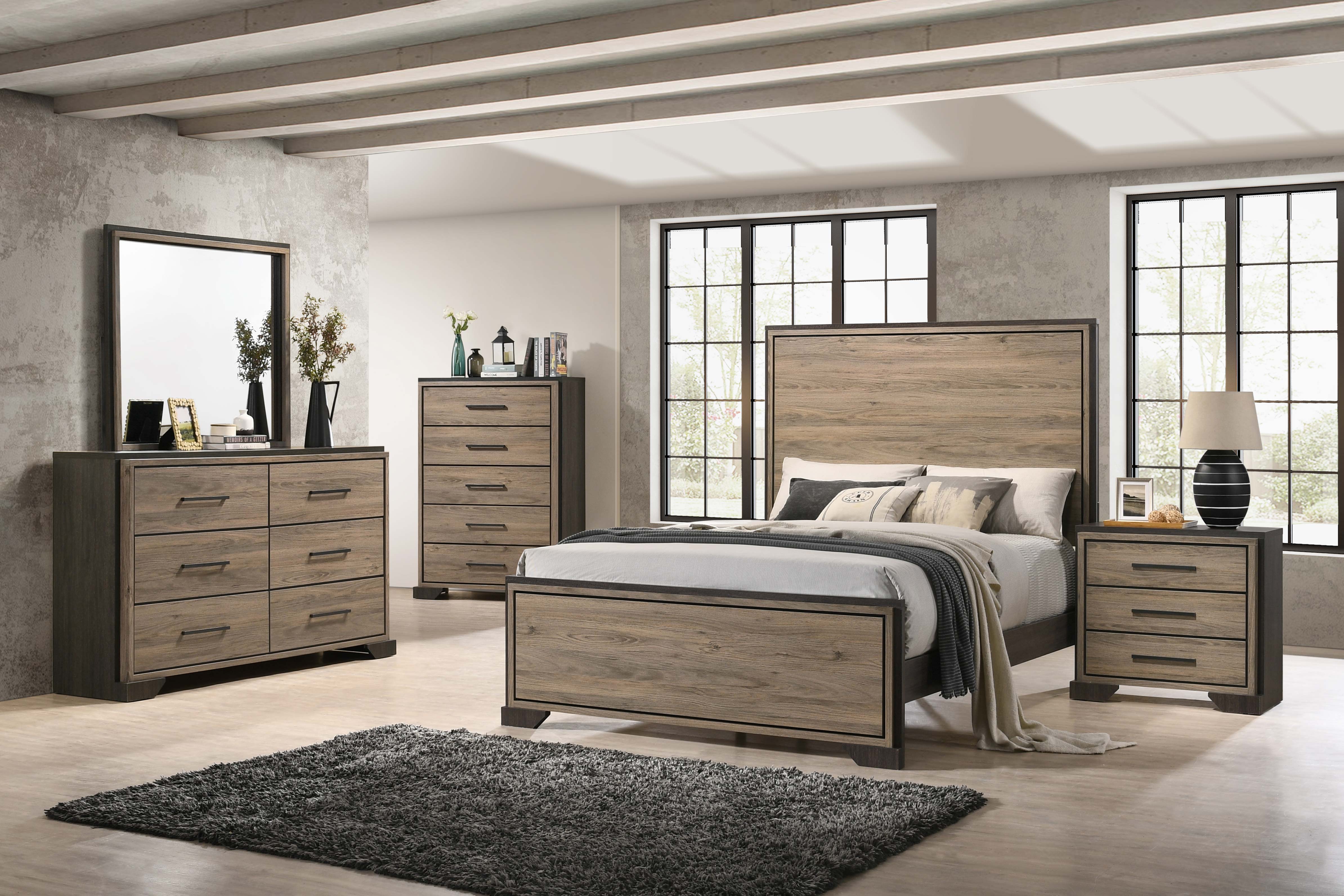 Baker Charming, Contemporary Platform Panel Bed Brown and Light Taupe