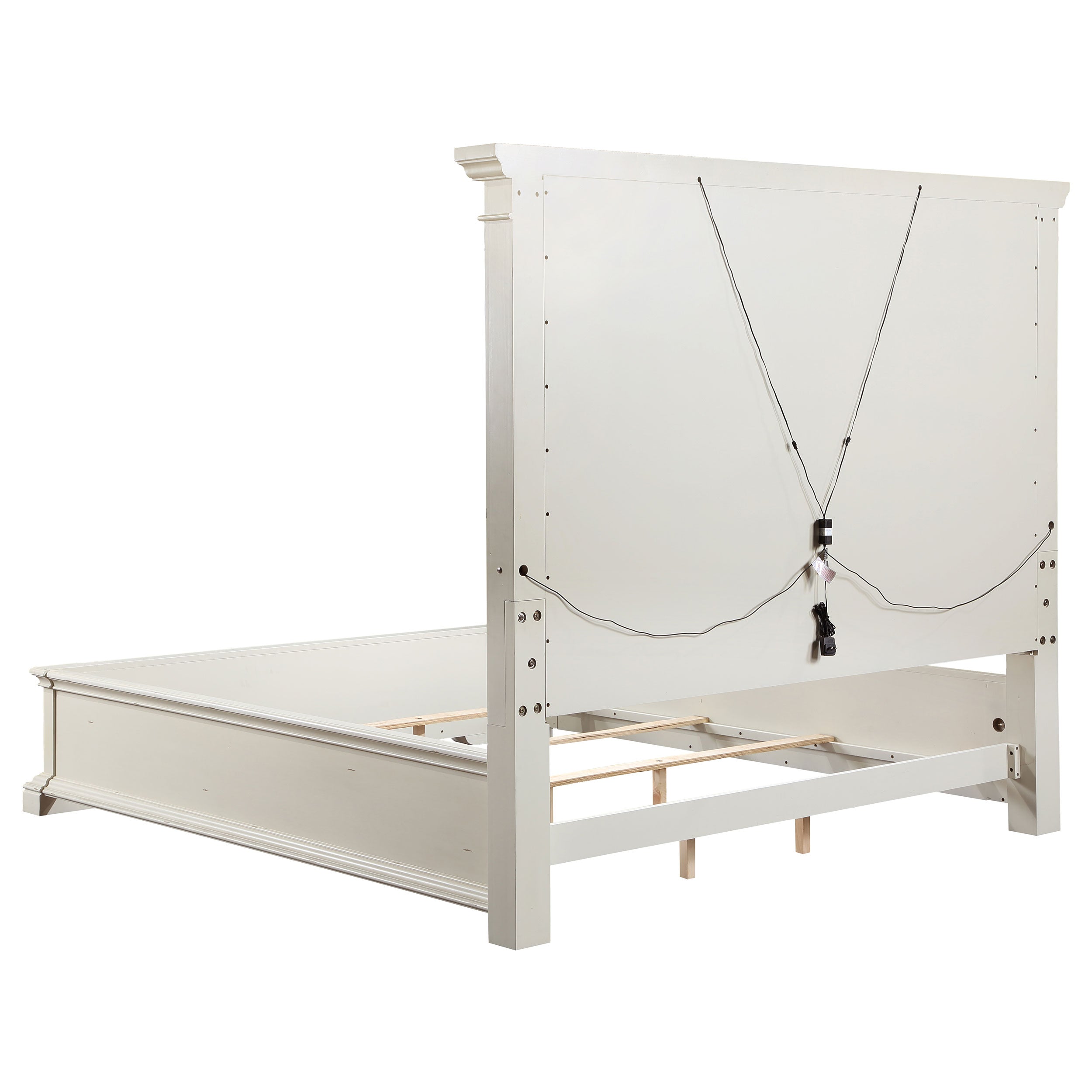 Evelyn Panel Bed with Headboard Lighting Antique White