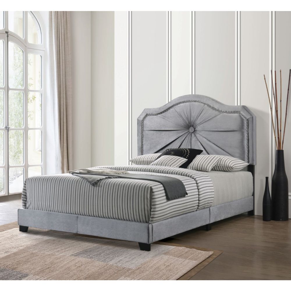 Katixa Frankie Bed With Contemporary Panel Queen Gray Velvet Without Panel