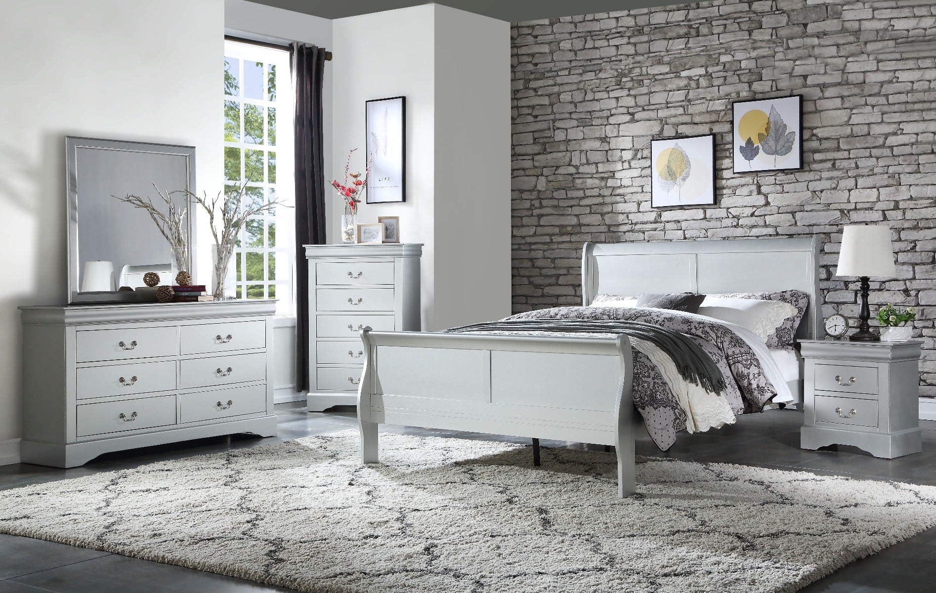 Kingswood Louis Phillipe Bedroom Collection Bed Full Platinum Finish Without Sleigh