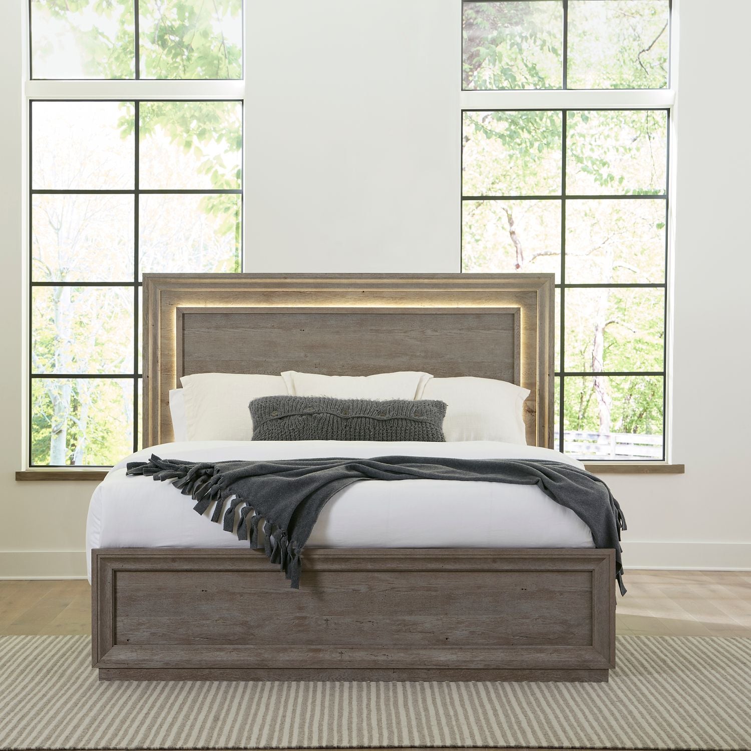 Armele contemporary style Avalon Queen Leather & Panel Bed Graystone Panel