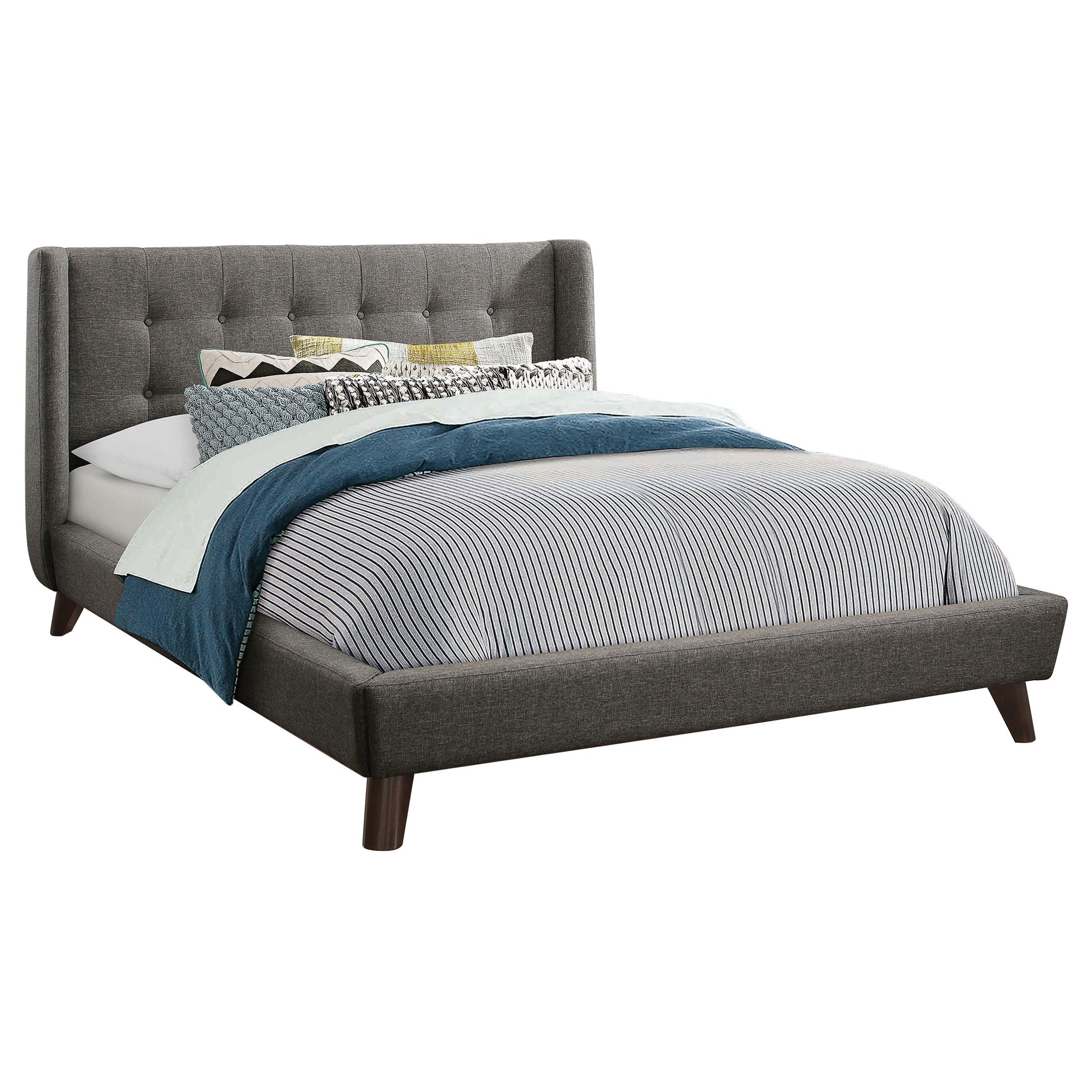 Carrington Button Tufted Mid-Century Modern-Inspired Frame Bed Grey Full