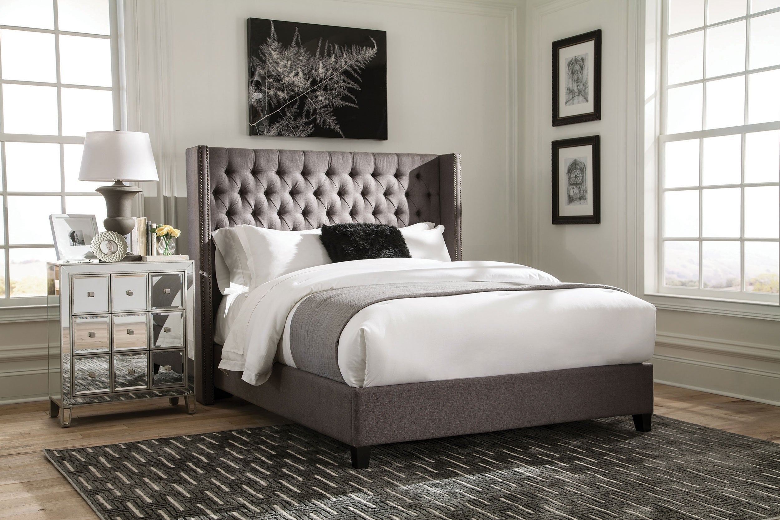 Bancroft Demi-Wing Soft Texture Upholstered Bed Grey