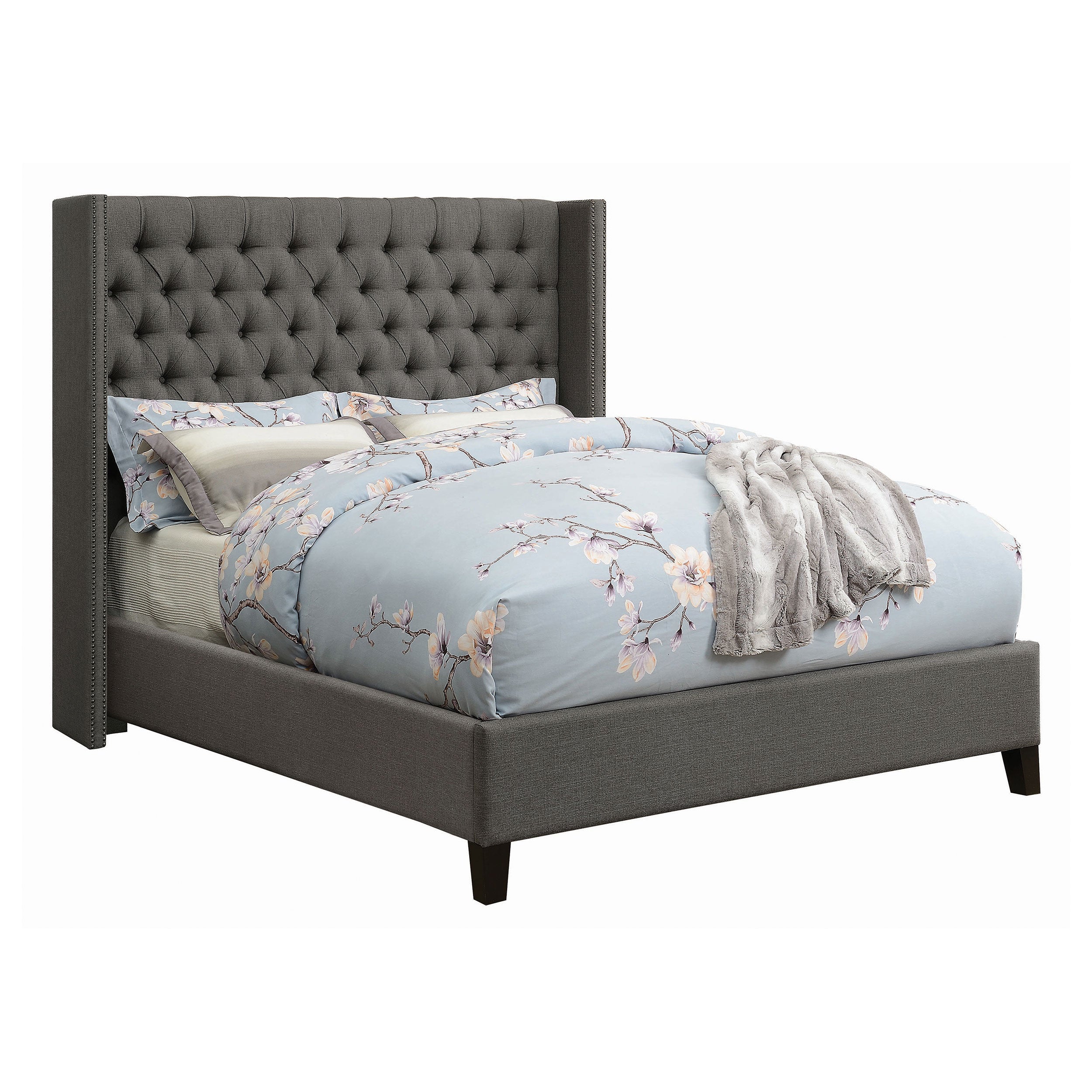 Bancroft Demi-Wing Soft Texture Upholstered Bed Grey Full