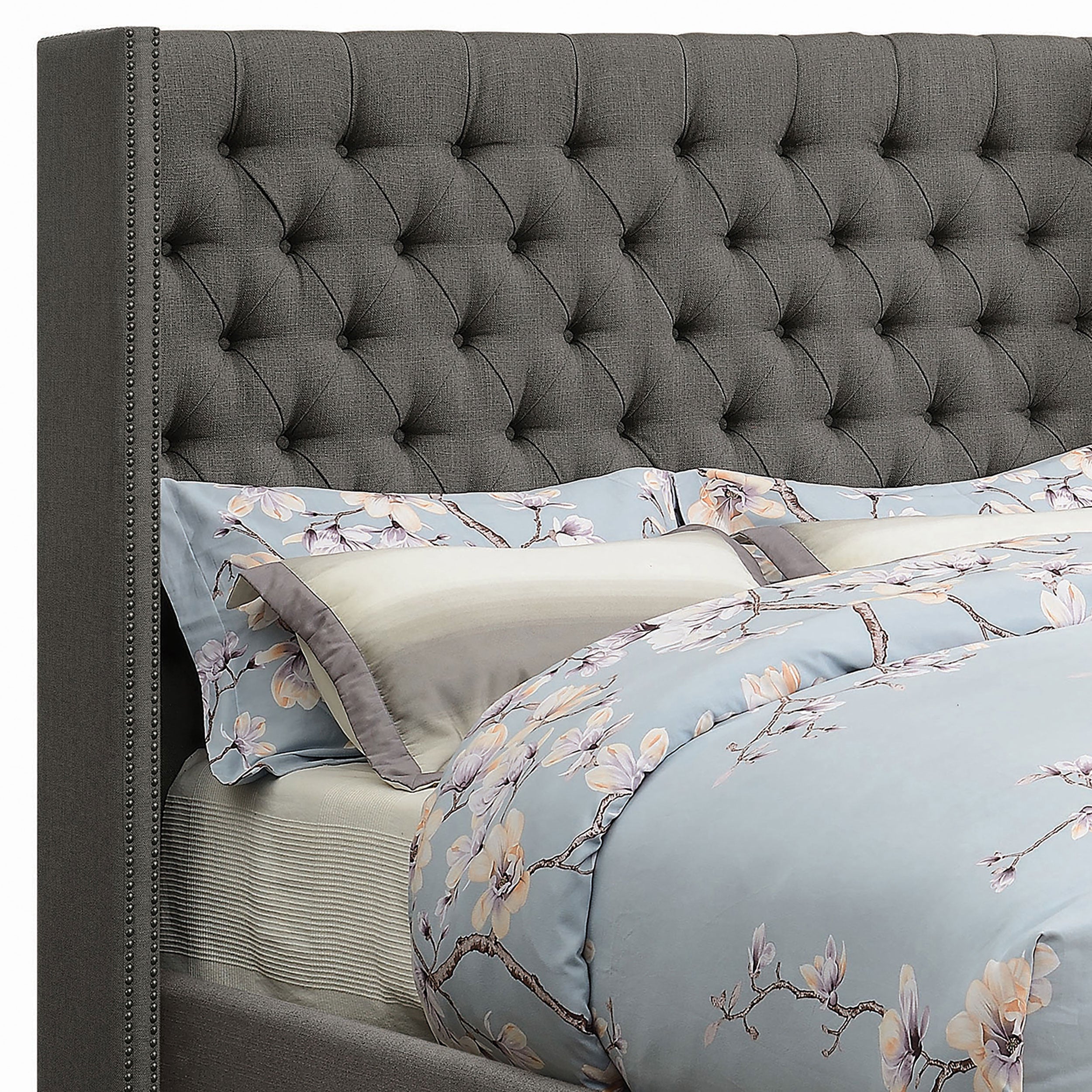 Bancroft Demi-Wing Soft Texture Upholstered Bed Grey