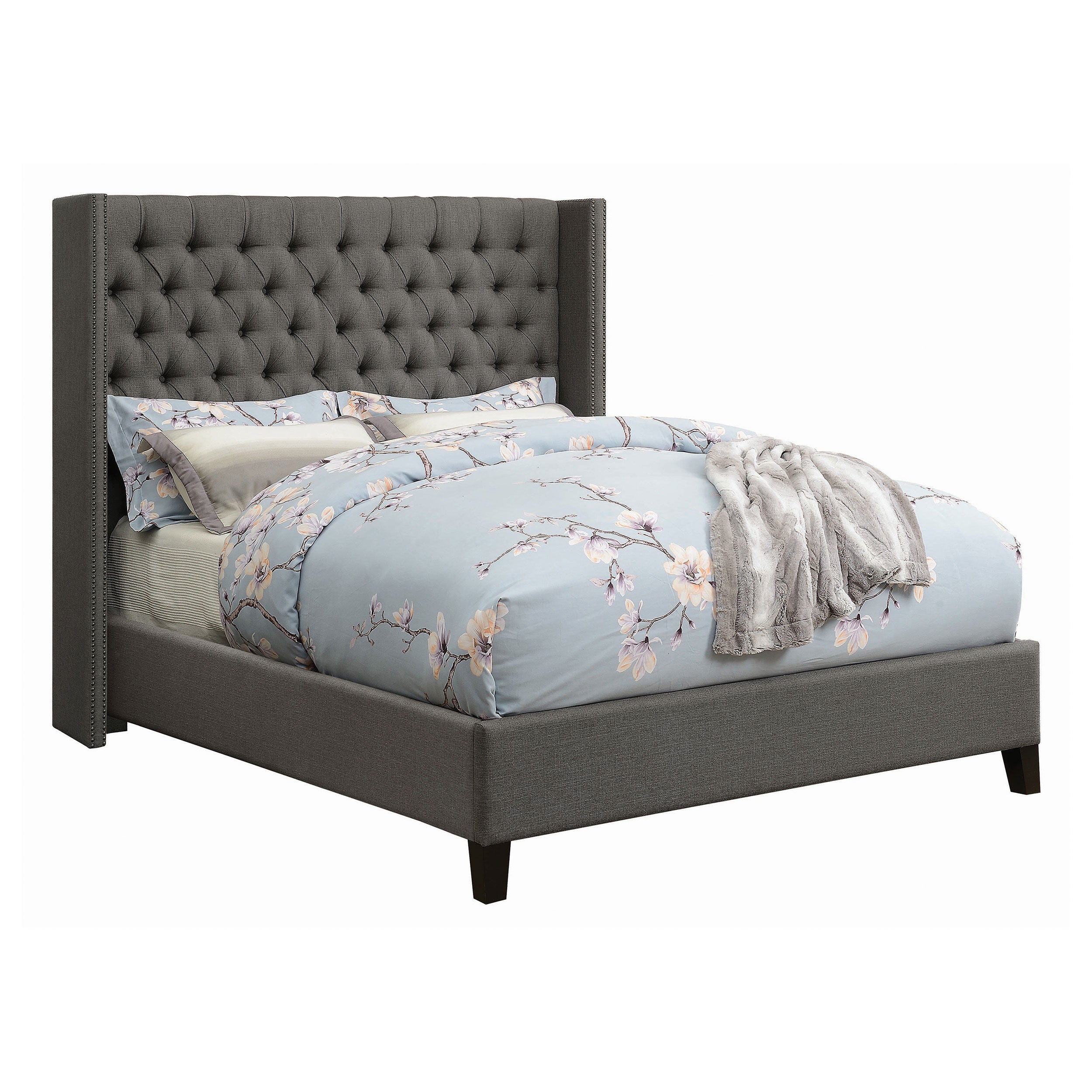 Bancroft Demi-Wing Soft Texture Upholstered Bed Grey California King