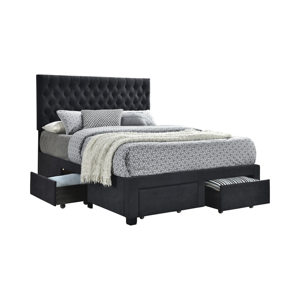 Soledad 4-drawer Button Tufted Storage Bed Full Charcoal