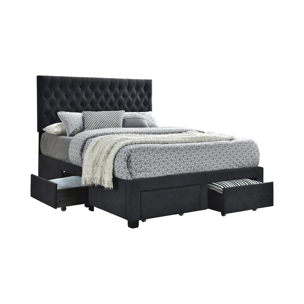 Soledad 4-drawer Button Tufted Storage Bed Queen Charcoal