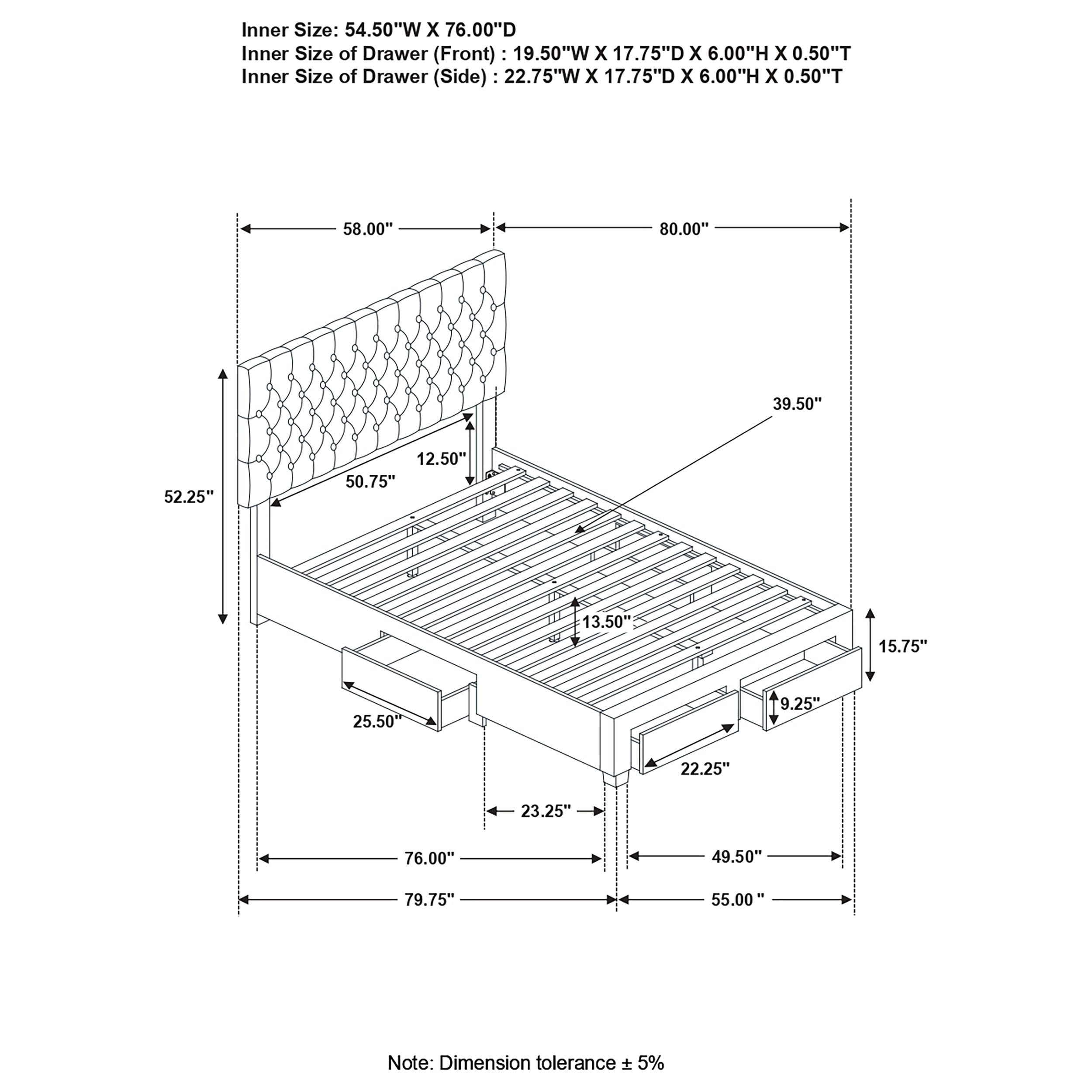 Soledad 4-drawer Button Tufted Storage Bed