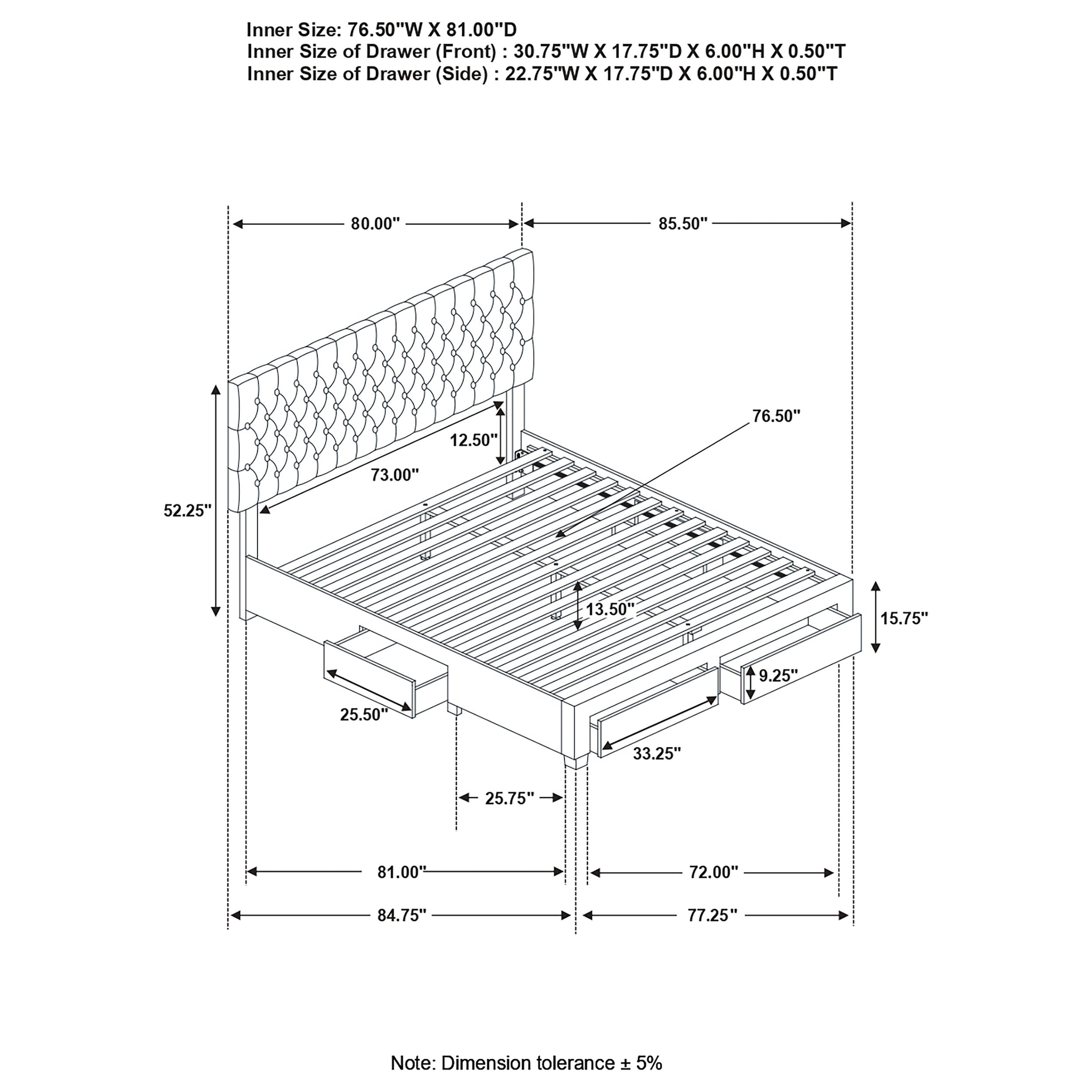 Soledad 4-drawer Button Tufted Storage Bed