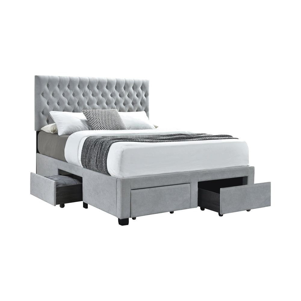 Soledad 4-drawer Button Tufted Storage Bed Queen Light Grey