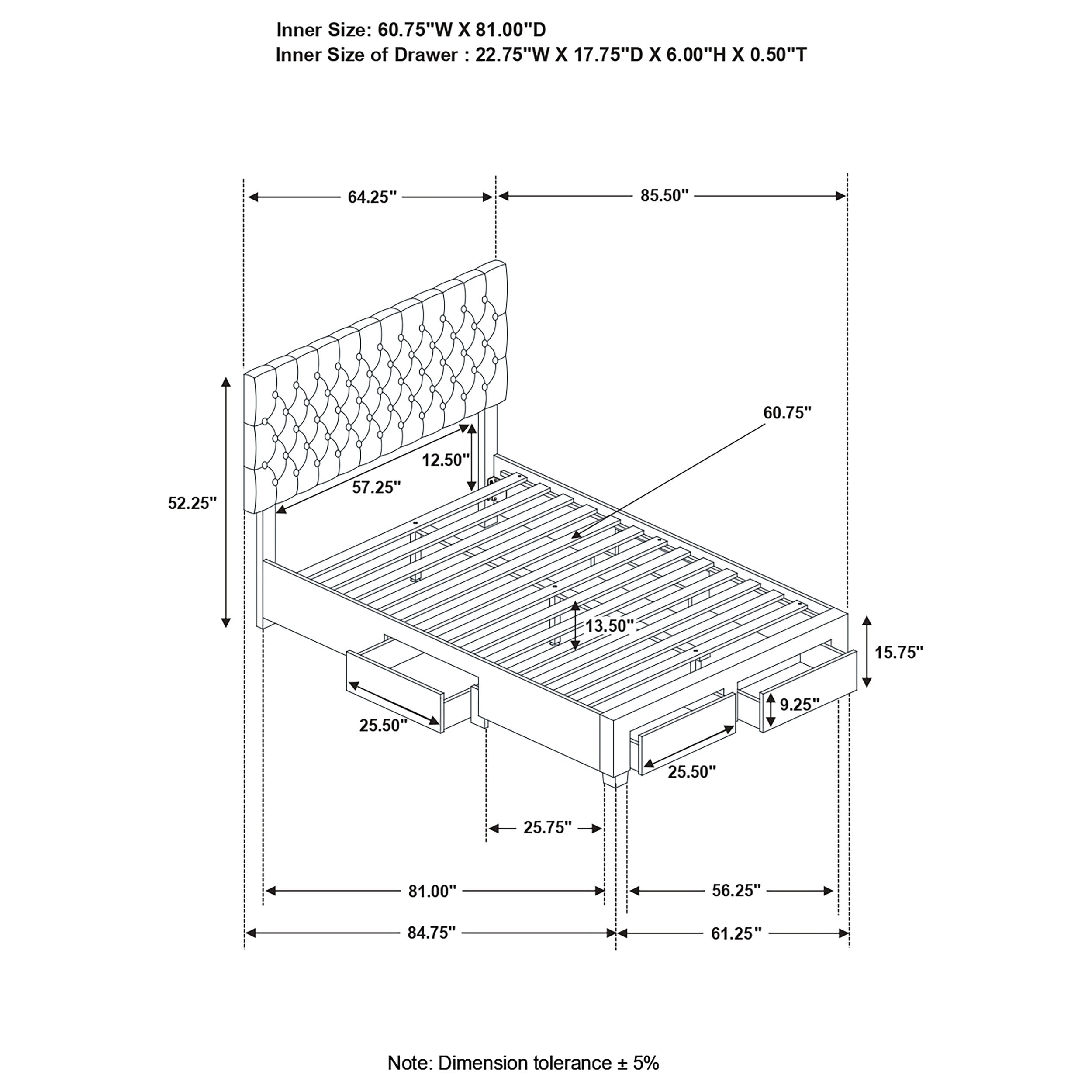 Soledad 4-drawer Button Tufted Storage Bed