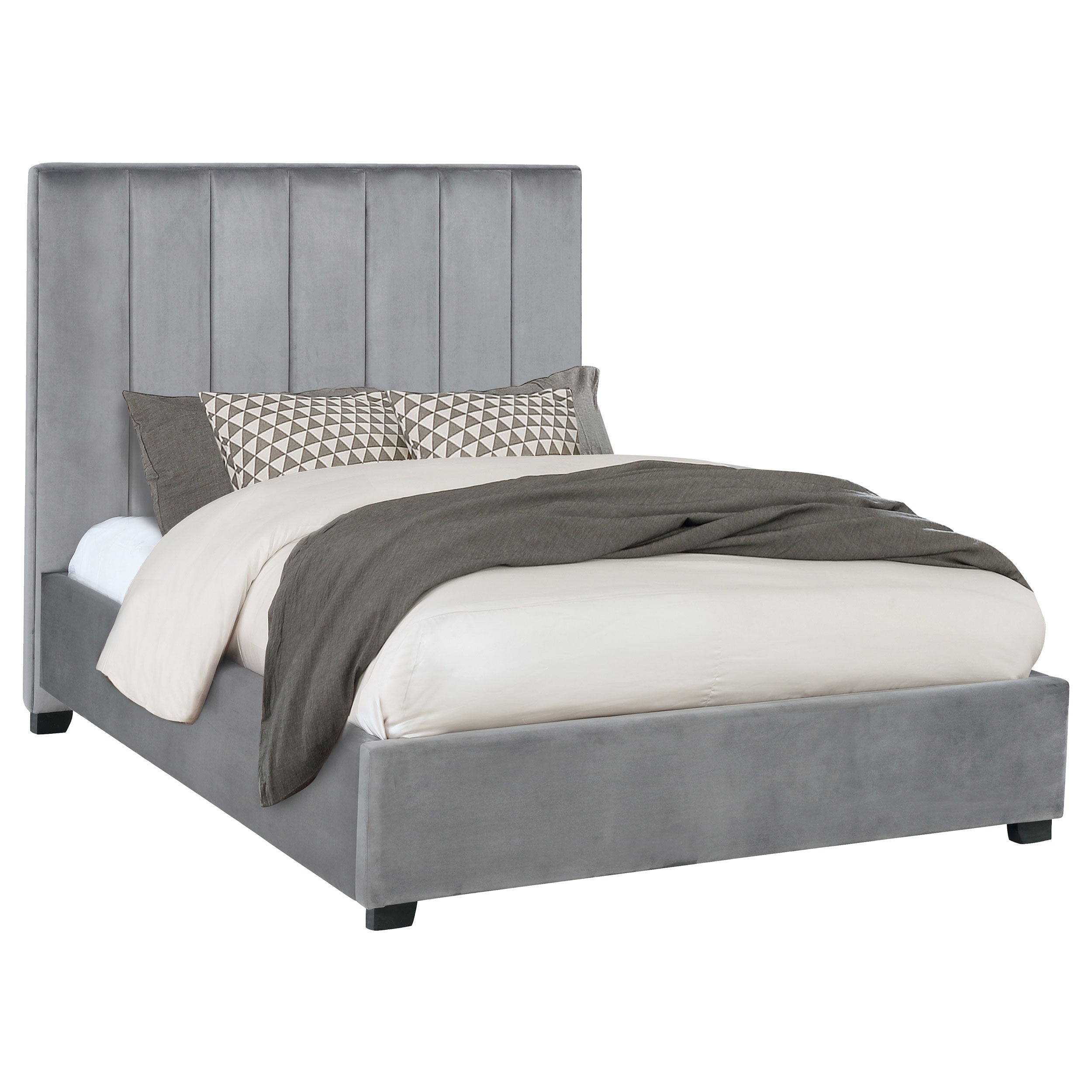 Arles Vertical Channeled Tufted Comfortable & Glamorous Bed, Color- Grey Eastern King