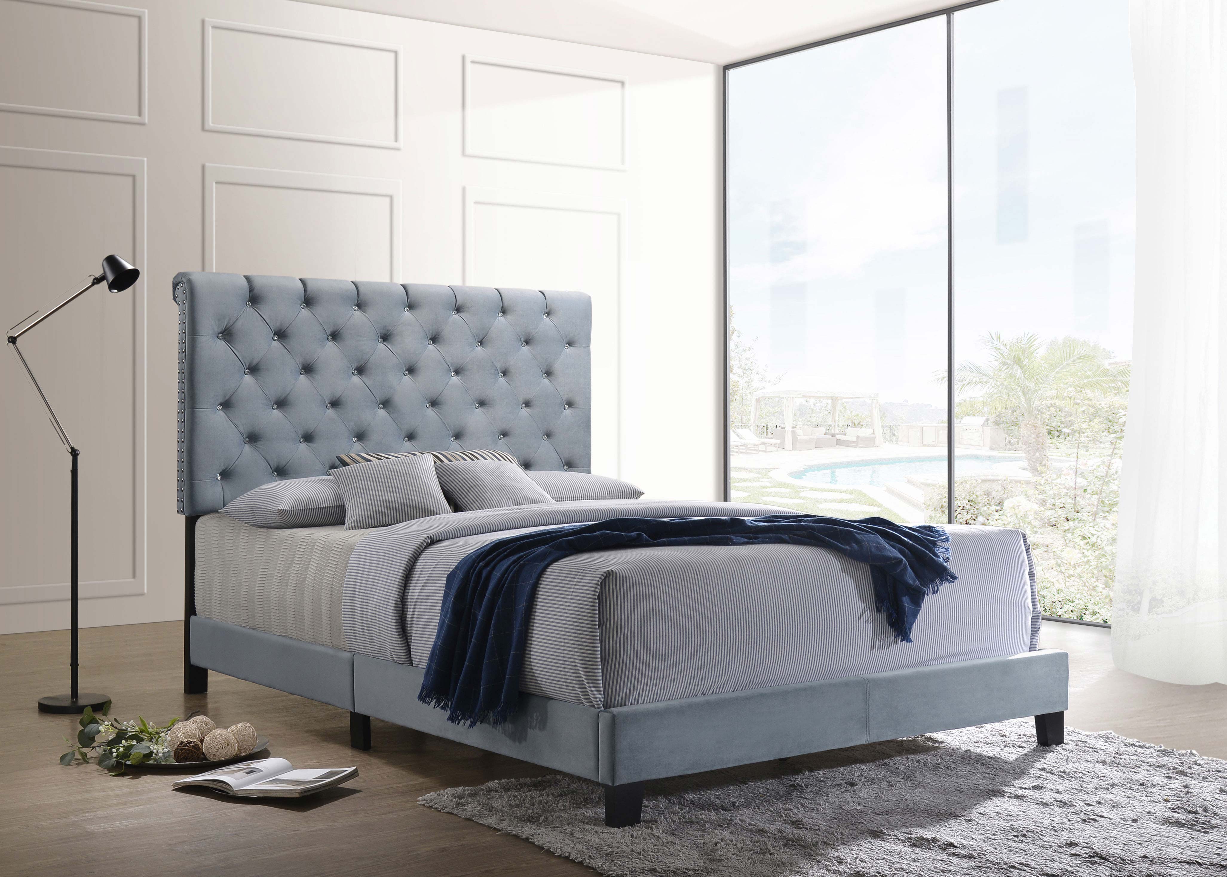 Warner Metallic-Colored Finish Upholstered Bed