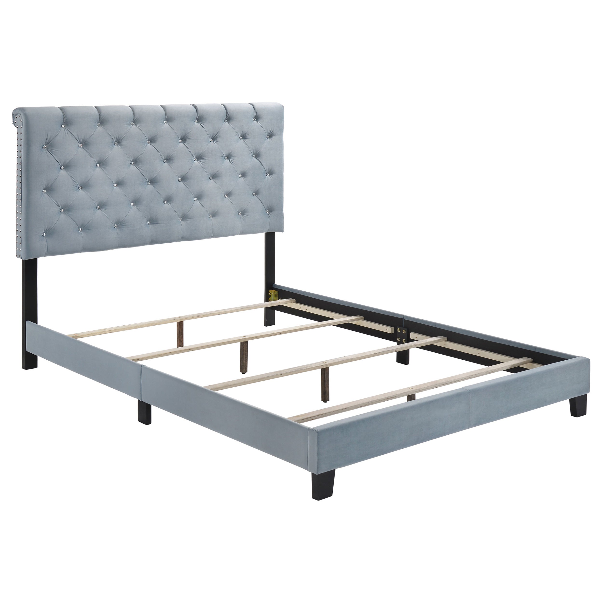 Warner Metallic-Colored Finish Upholstered Bed Slate Blue Eastern King