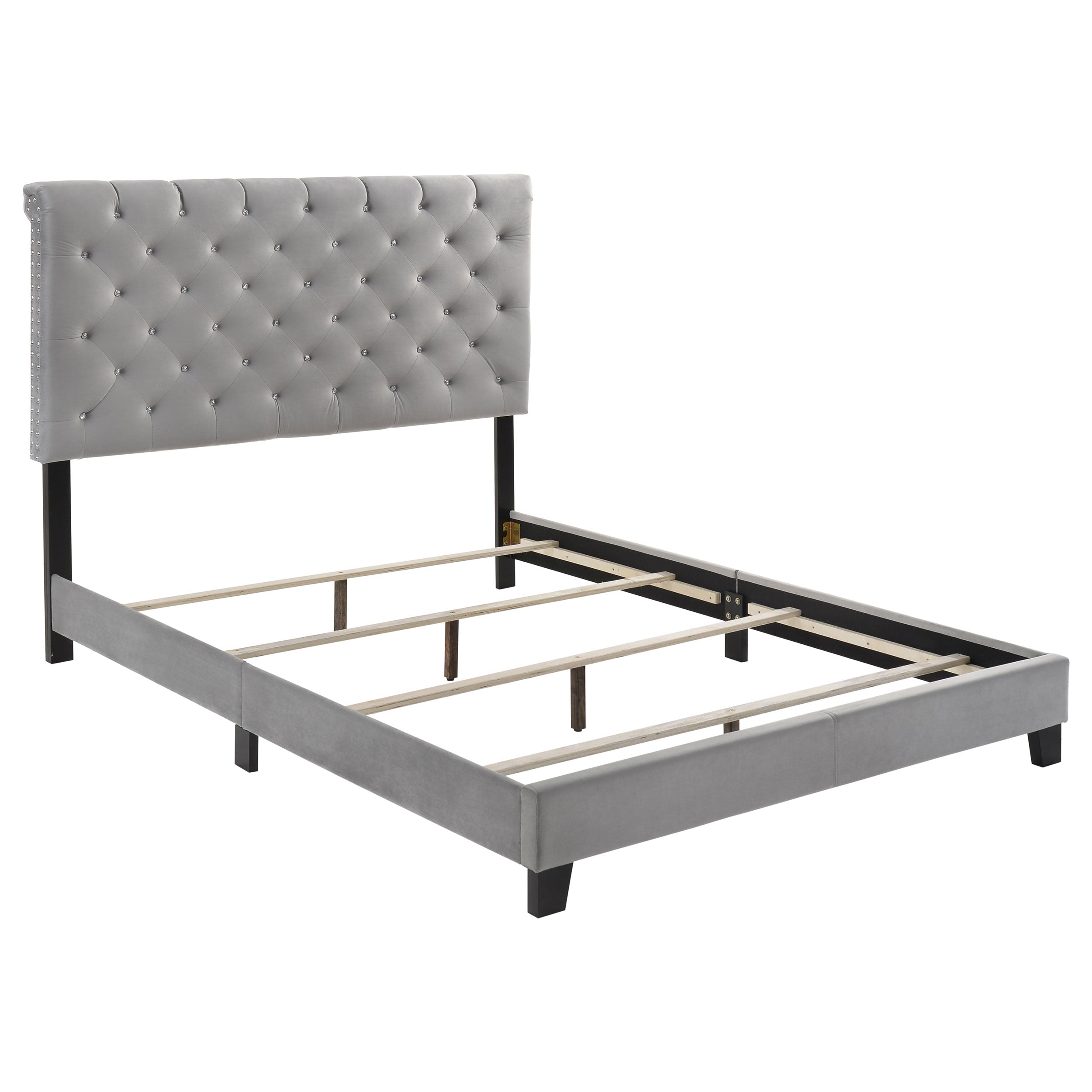 Warner Metallic-Colored Finish Upholstered Bed Grey King