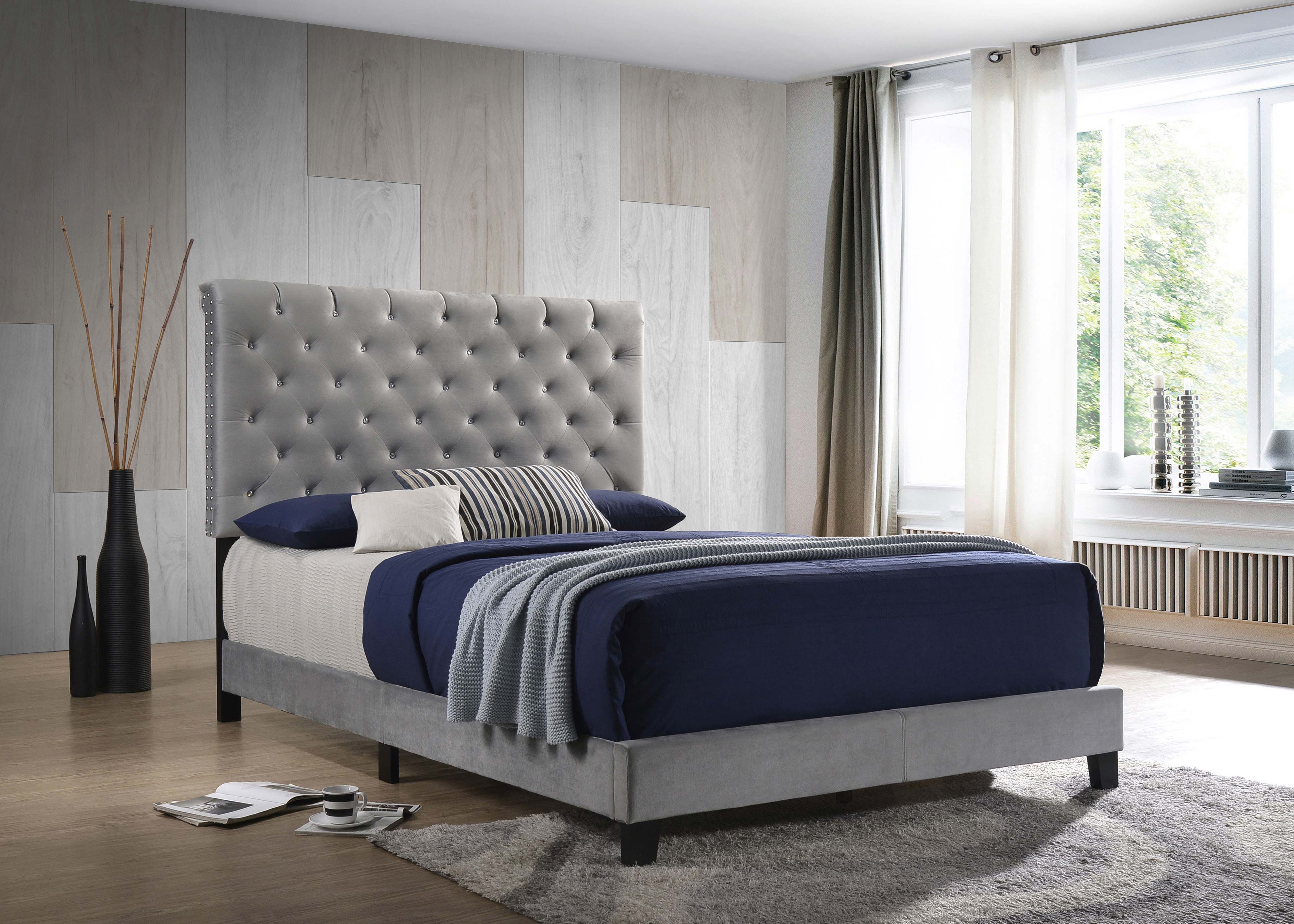 Warner Metallic-Colored Finish Upholstered Bed