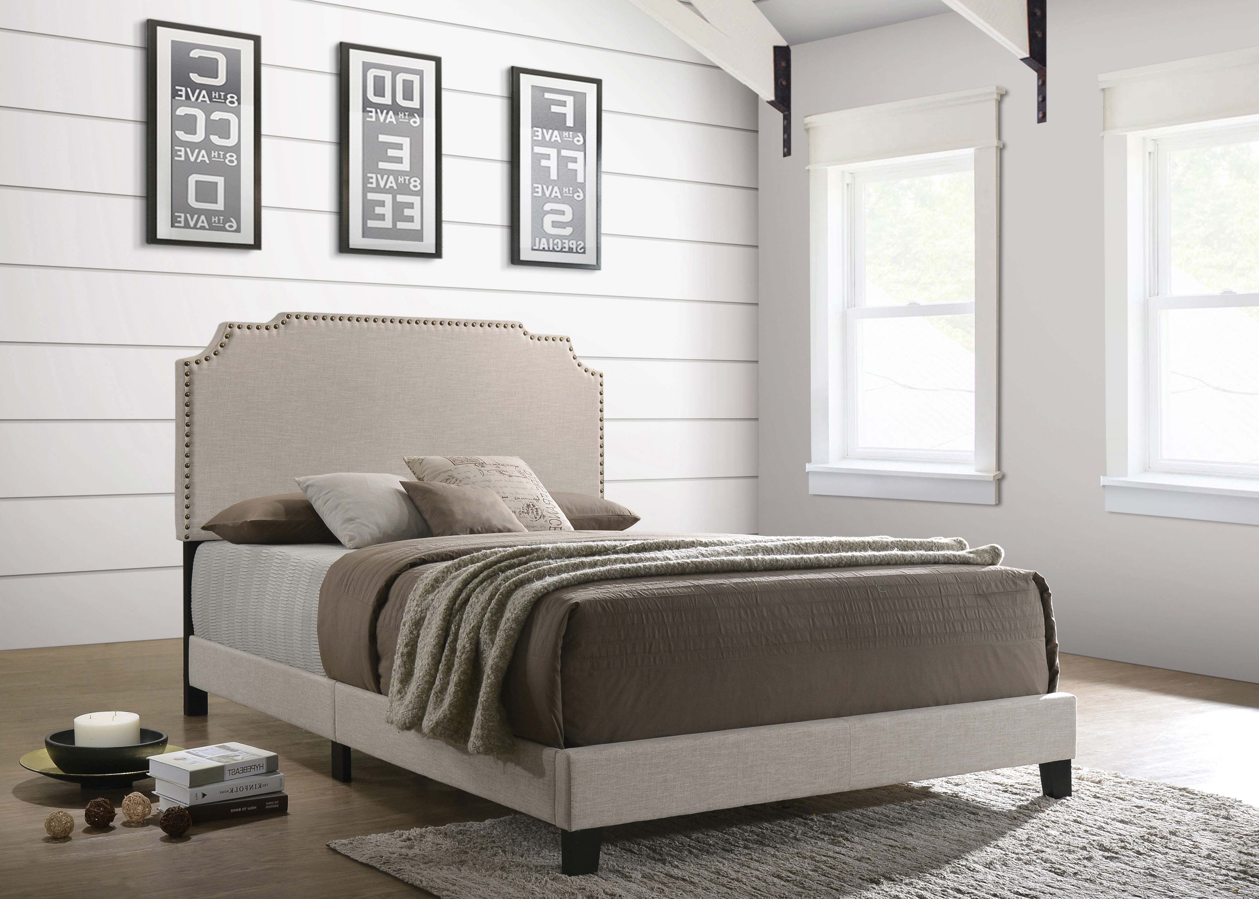 Tamarac Upholstered Nailhead Bed Grey