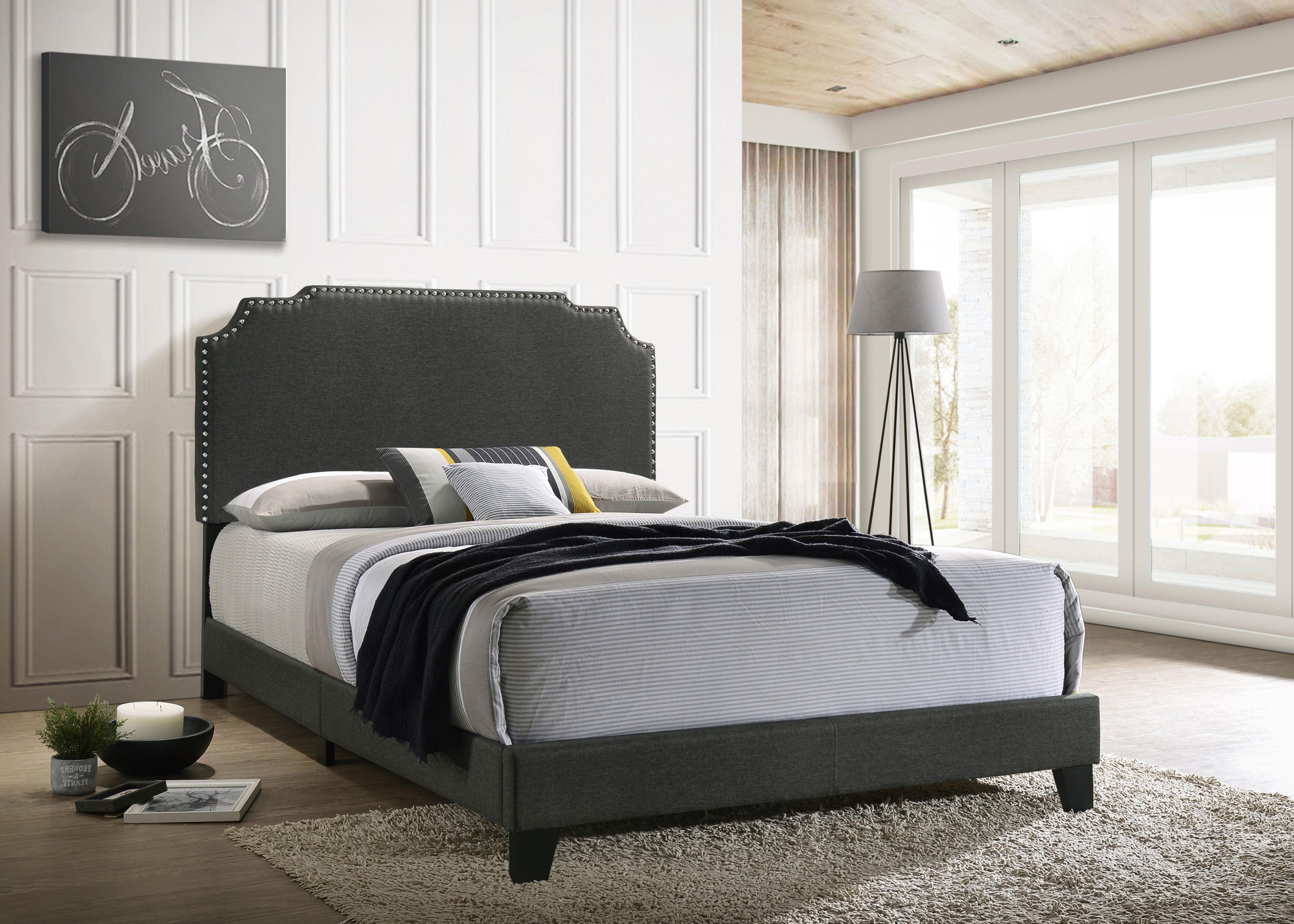 Tamarac Upholstered Nailhead Bed Grey