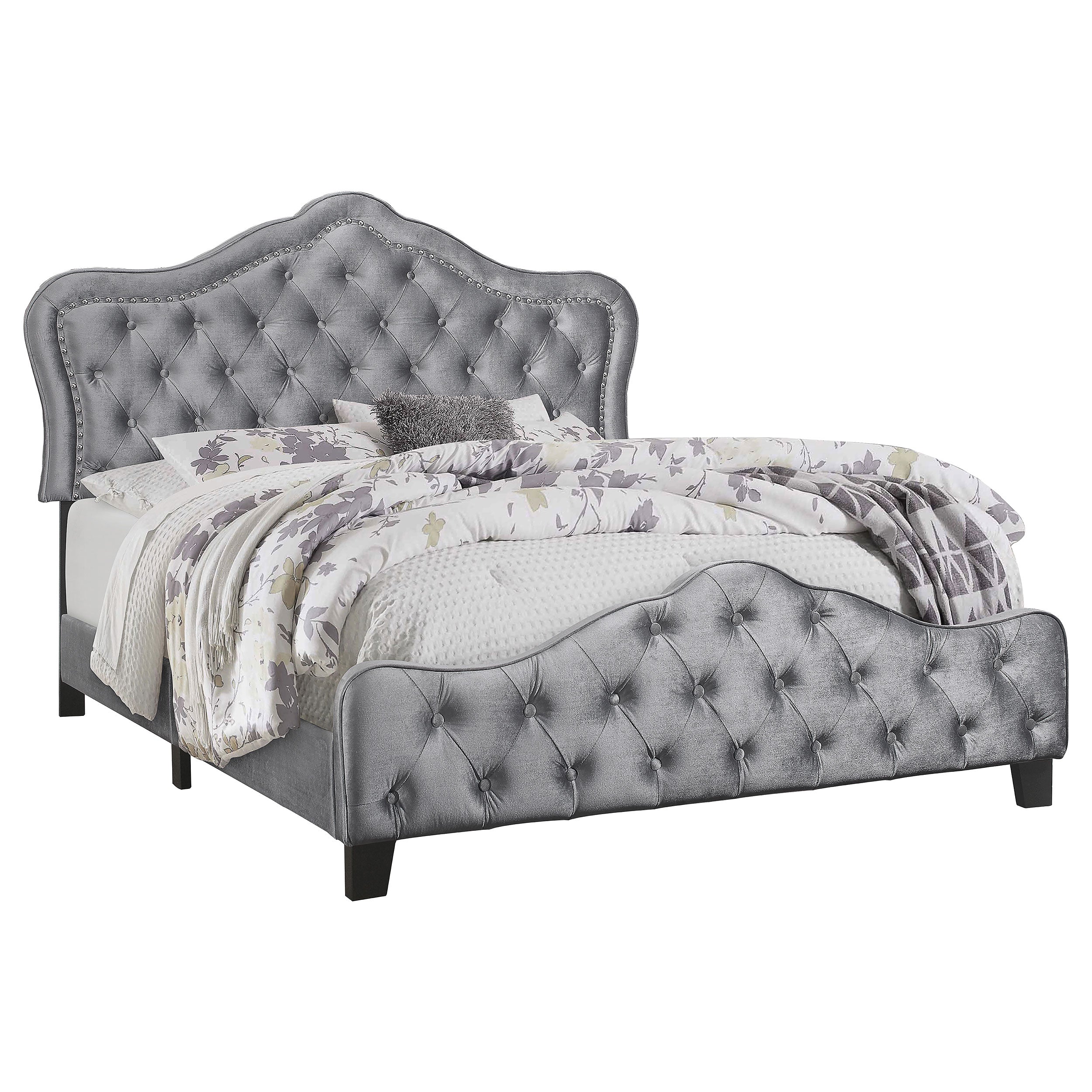 Bella Ornate and Traditional Touch Upholstered Tufted Panel Bed Grey Eastern King