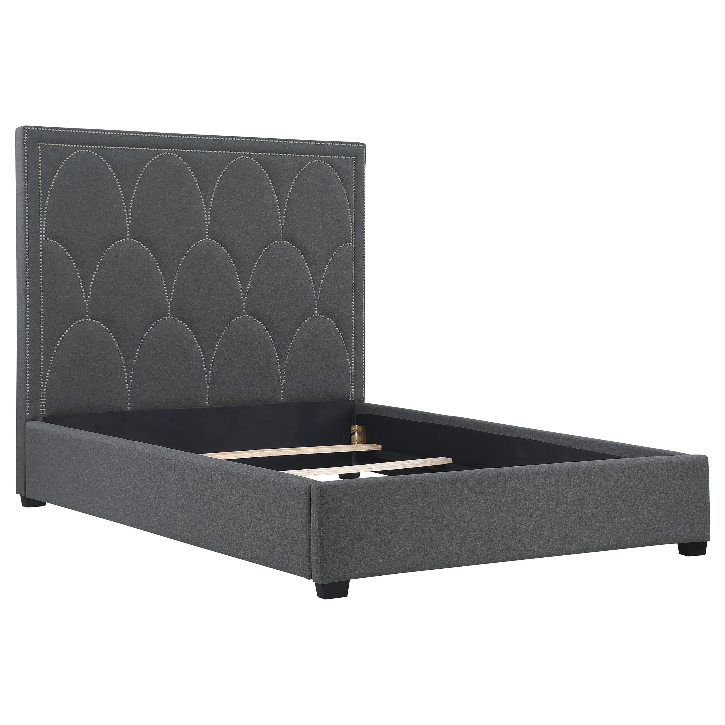 Bowfield Upholstered Bed with Nailhead Trim Charcoal Eastern King