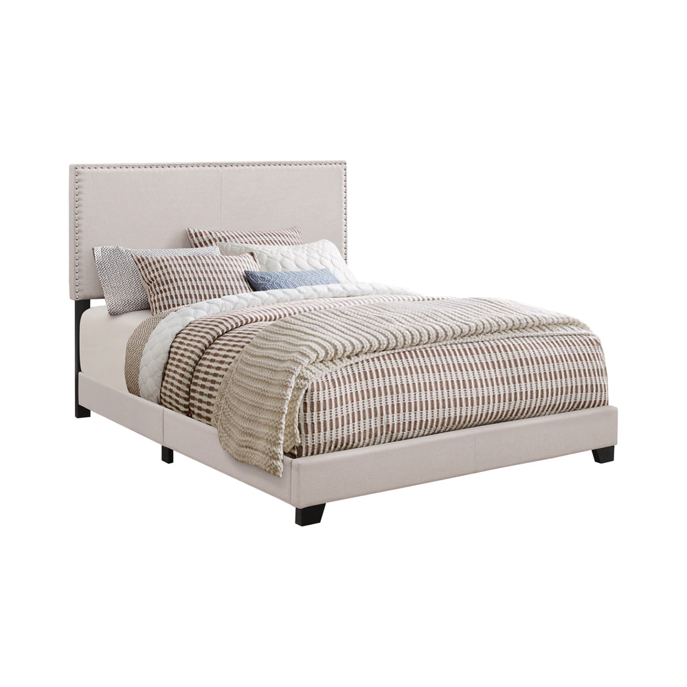 Boyd Modern Style with Smooth Edges Upholstered Bed Twin Nailhead Trim Ivory