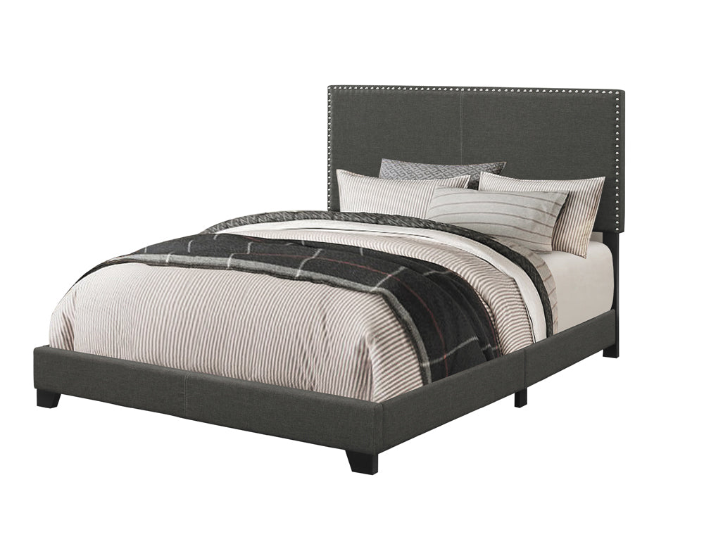 Boyd Modern Style with Smooth Edges Upholstered Bed Full Nailhead Trim Charcoal