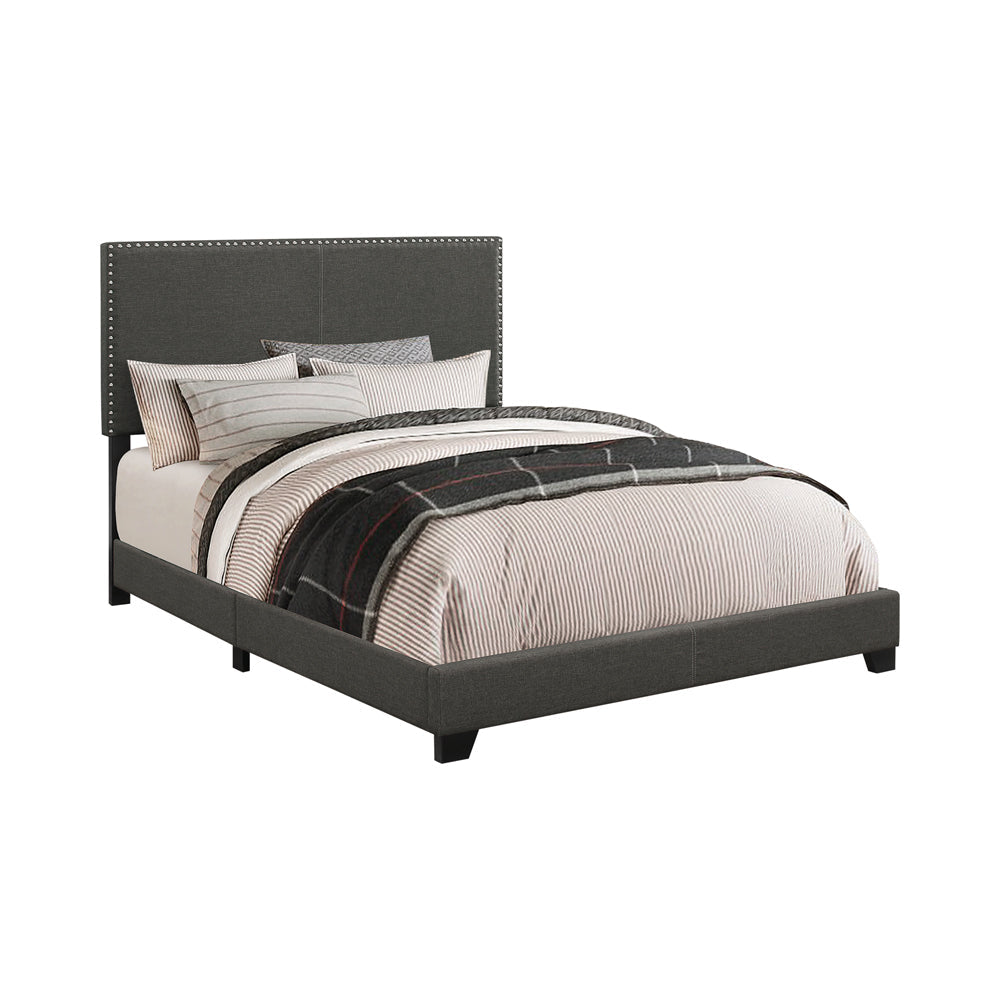 Boyd Modern Style with Smooth Edges Upholstered Bed Twin Nailhead Trim Charcoal