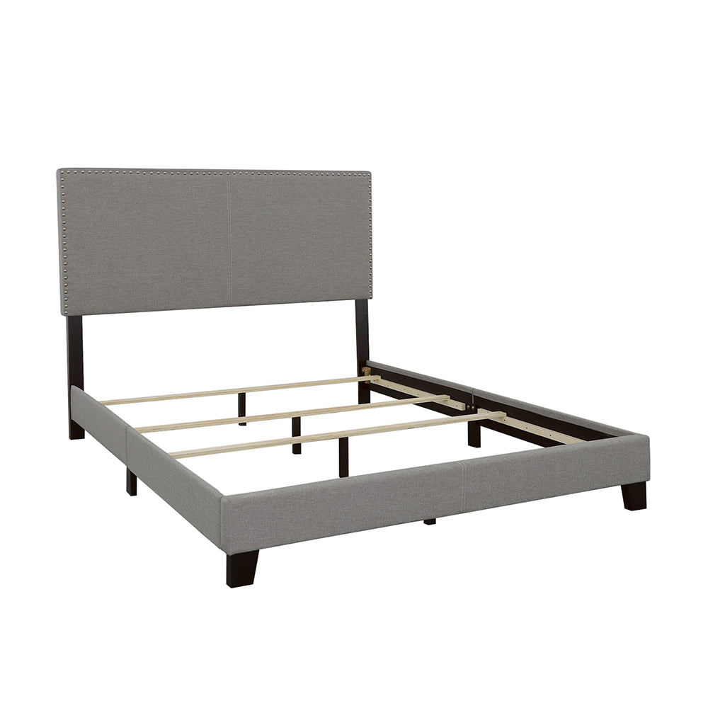 Boyd Modern Style with Smooth Edges Upholstered Bed California King Nailhead Trim Grey