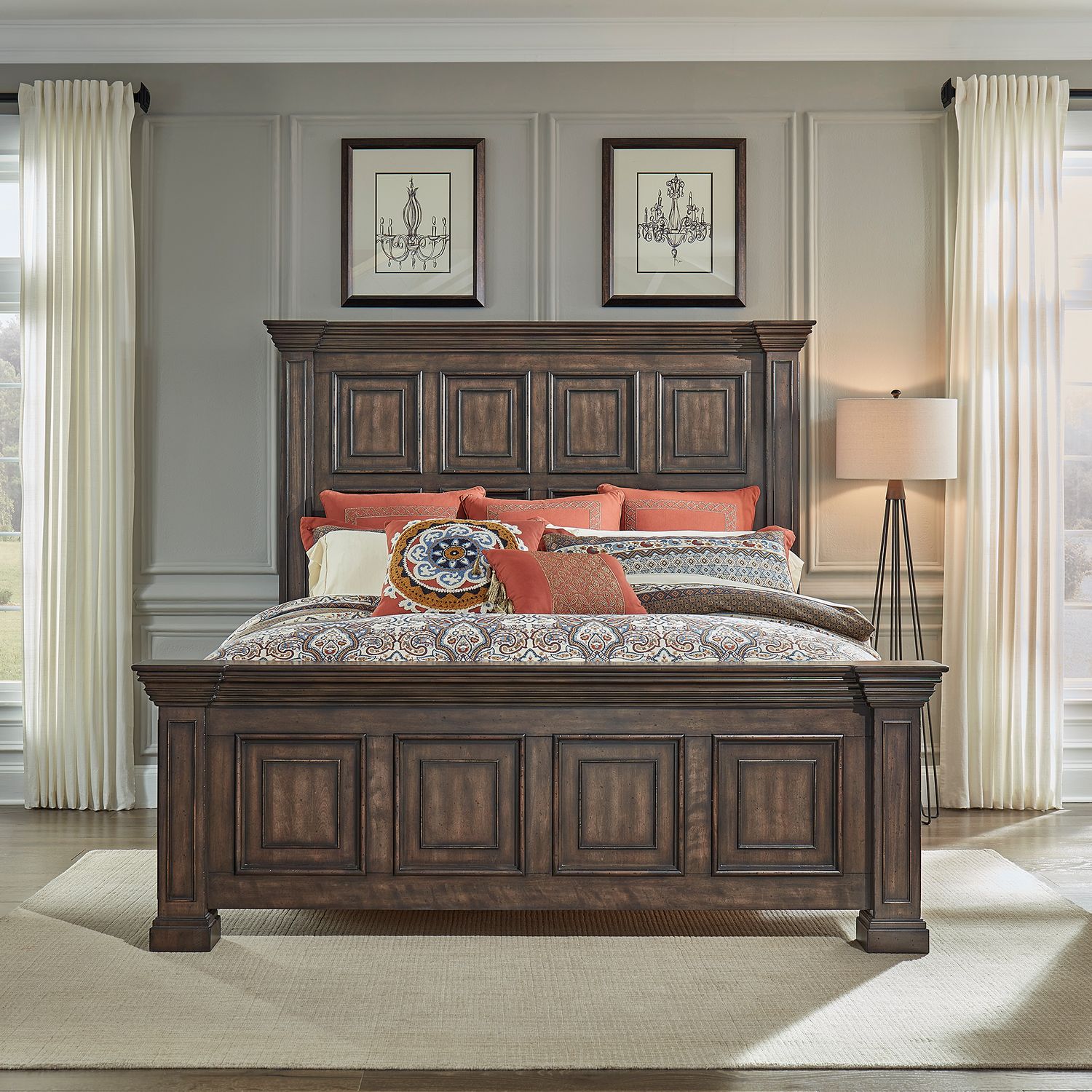 Katixa Frankie Bed With Contemporary Panel King Brownstone w Heavy Distressing With Panel