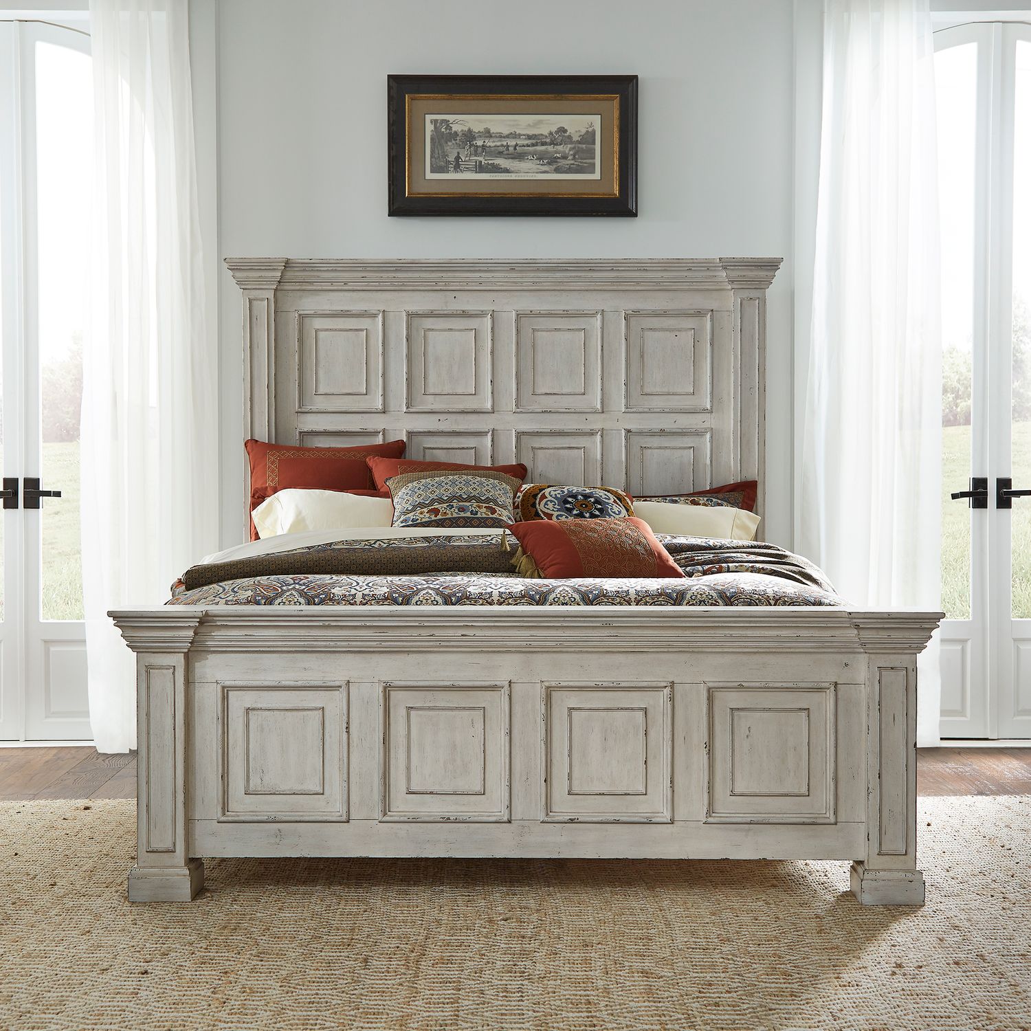 Kehlanni The Baudouin Collection Bed California King Whitestone w Heavy Distressing With Panel