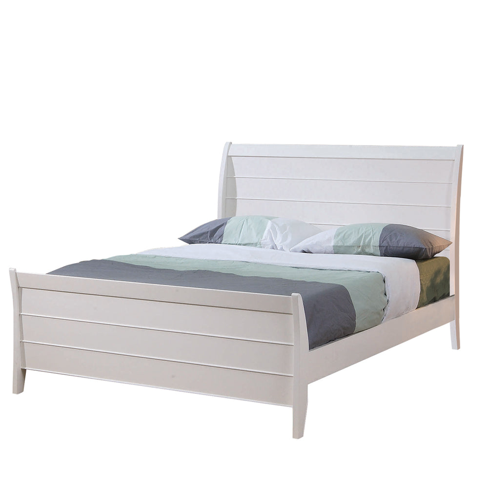 Selena Straight Lines & Tapered Legs For Clean, Distinctive Look Bed Cream White Full Sleigh Platform