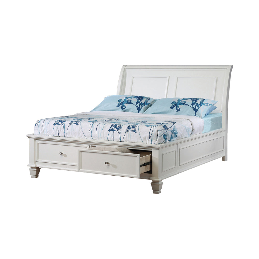 Selena Straight Lines & Tapered Legs For Clean, Distinctive Look Bed Cream White Full Sleigh Bed with Footboard Storage