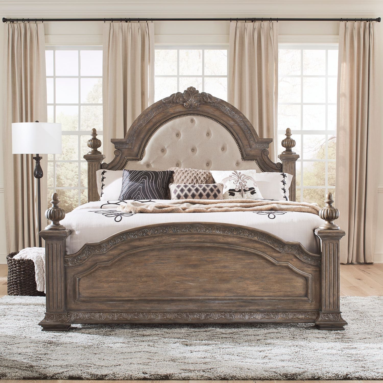 Delethia Luxury Rustic Hickory Veneers Bed King Chestnut w Dusty Wax Poster