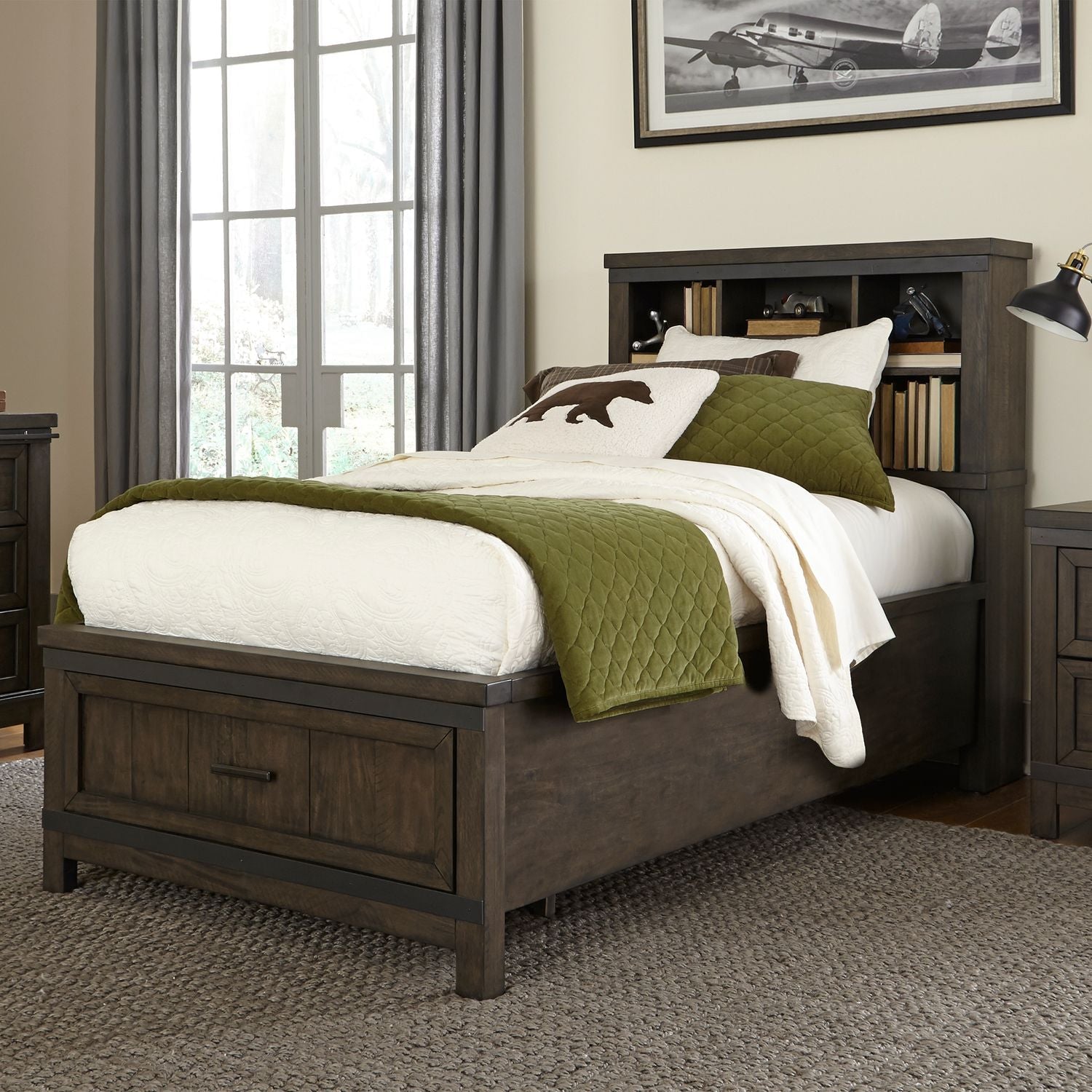 Swarthmoore Traditional Design & Vendome Collection Bed Full Gray Finish With Bookcase