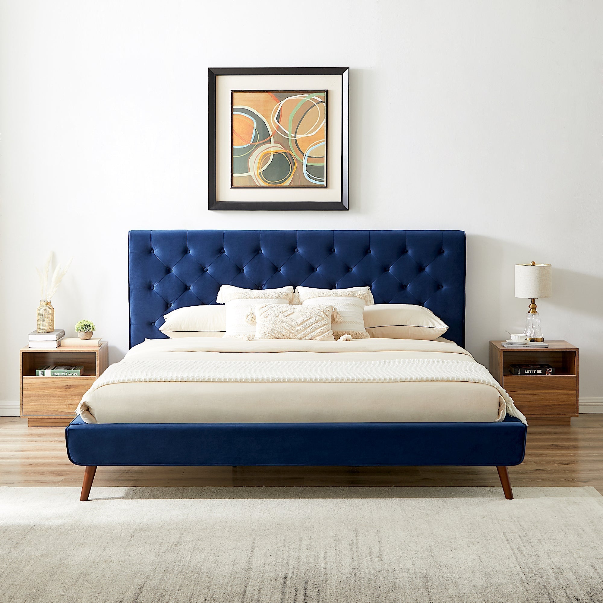 Ashley Mid Century Modern Furniture Upholstered Platform Bed