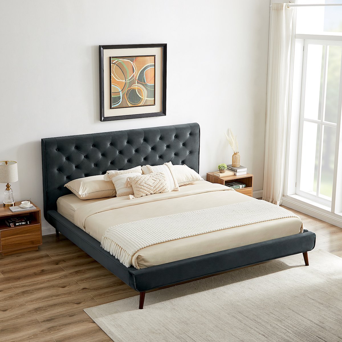 Ashley Mid Century Modern Furniture Upholstered Platform Bed