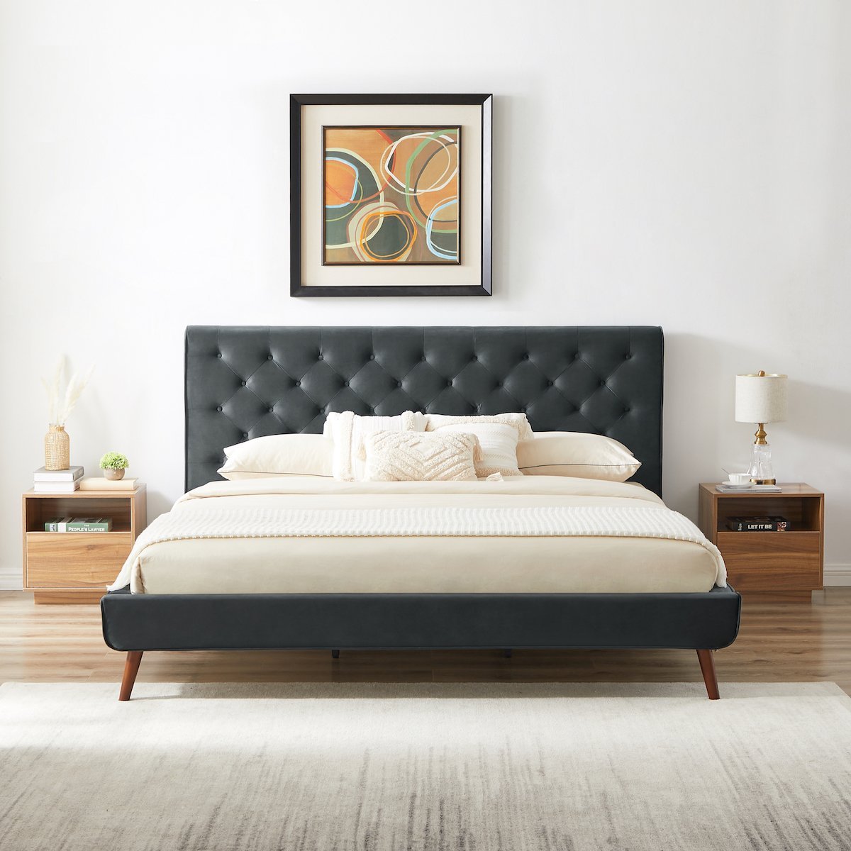 Ashley Mid Century Modern Furniture Upholstered Platform Bed