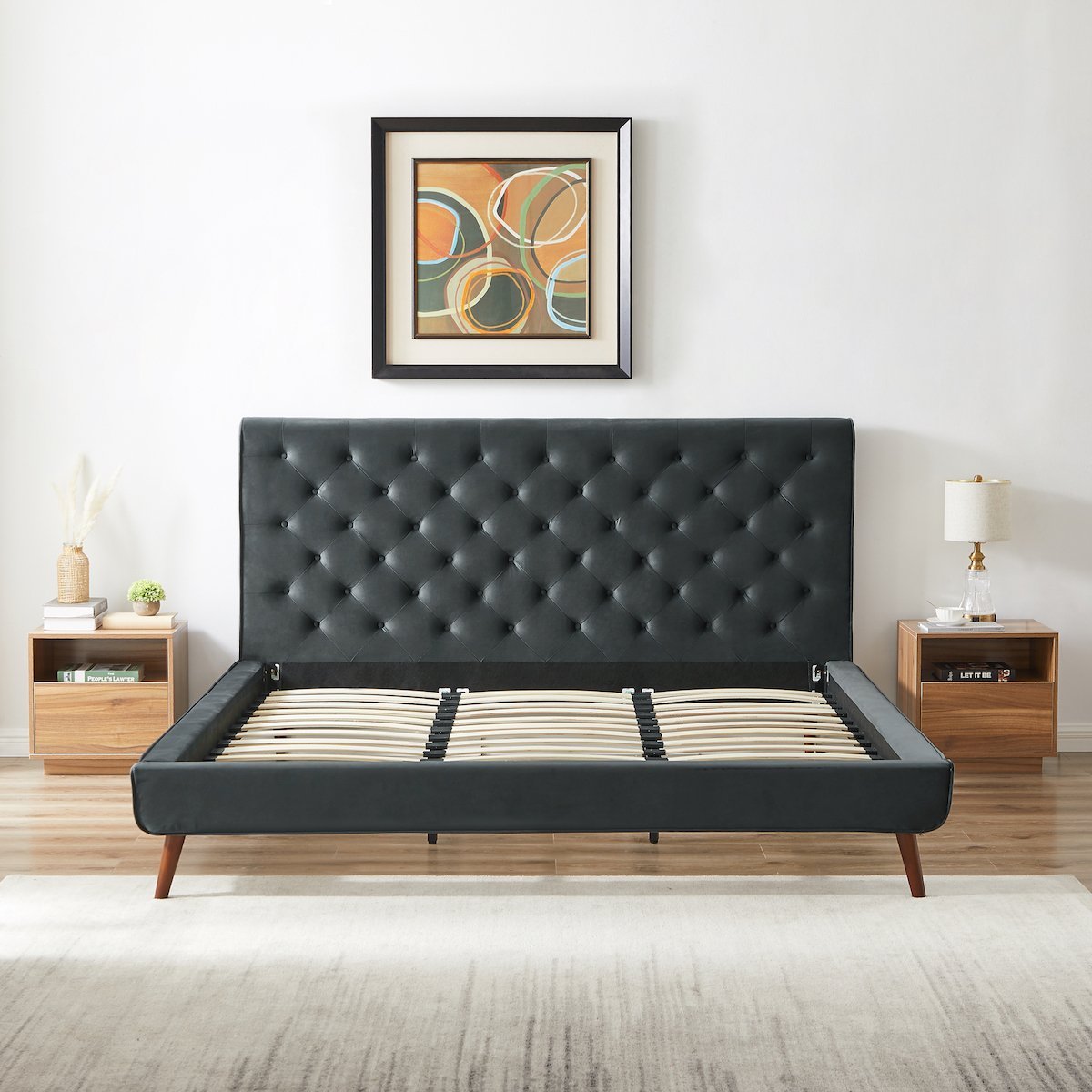 Ashley Mid Century Modern Furniture Upholstered Platform Bed