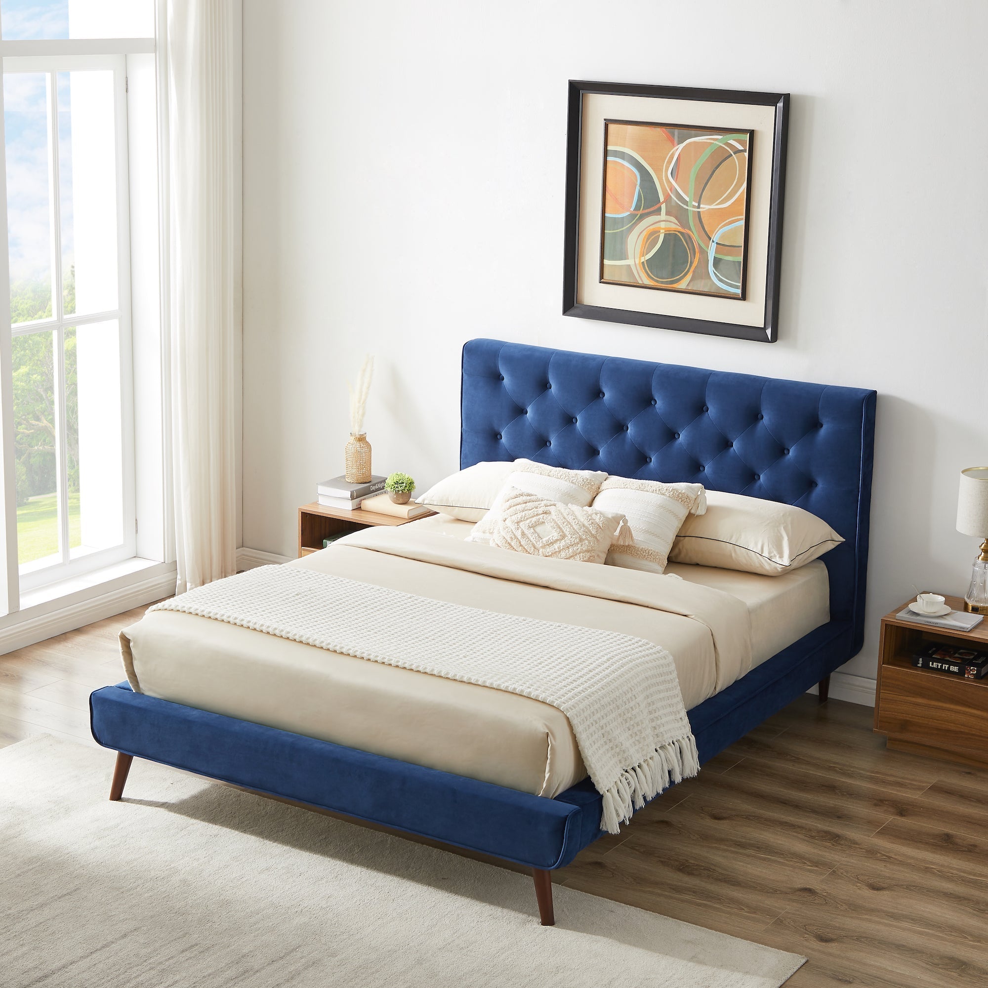 Ashley Mid Century Modern Furniture Upholstered Platform Bed