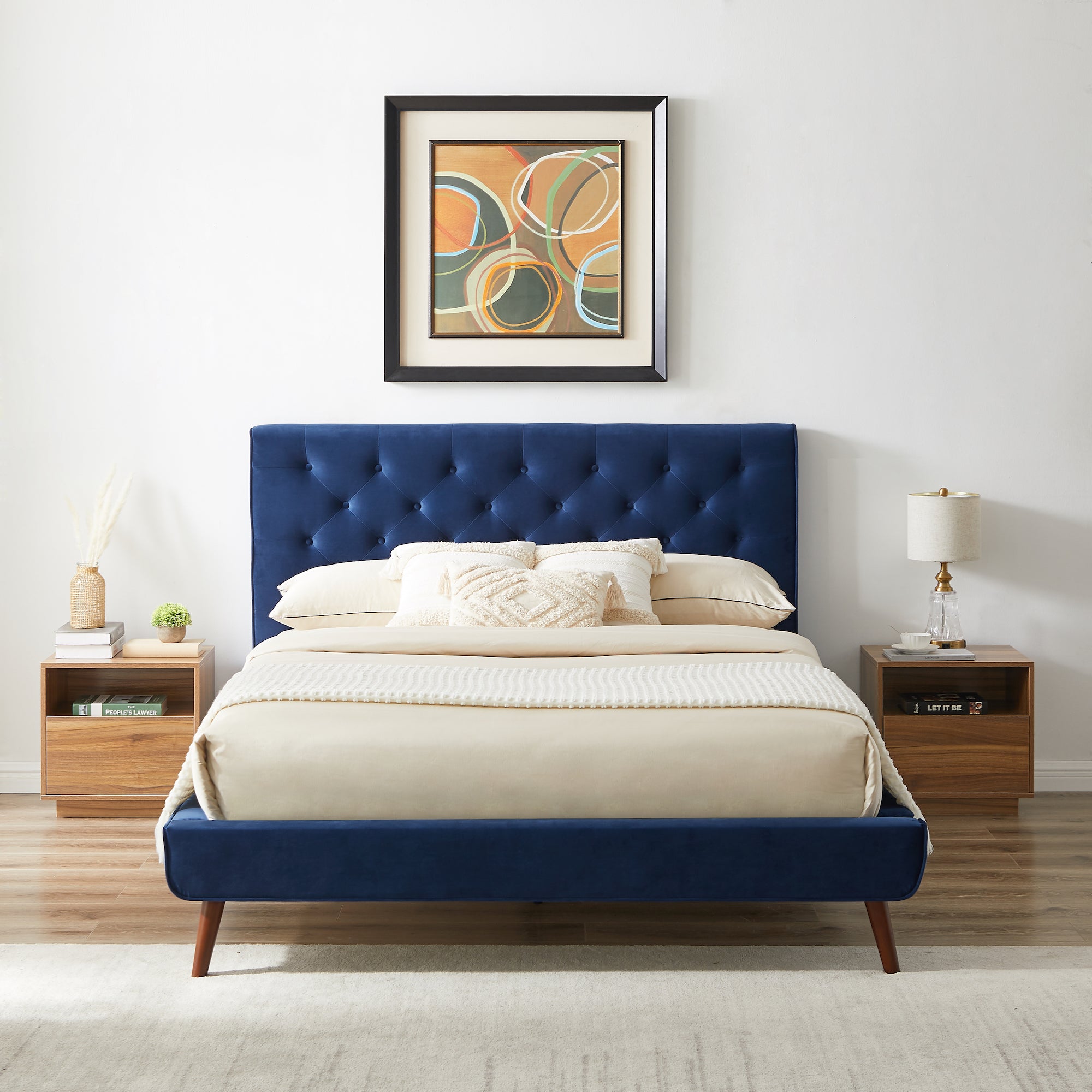 Ashley Mid Century Modern Furniture Upholstered Platform Bed