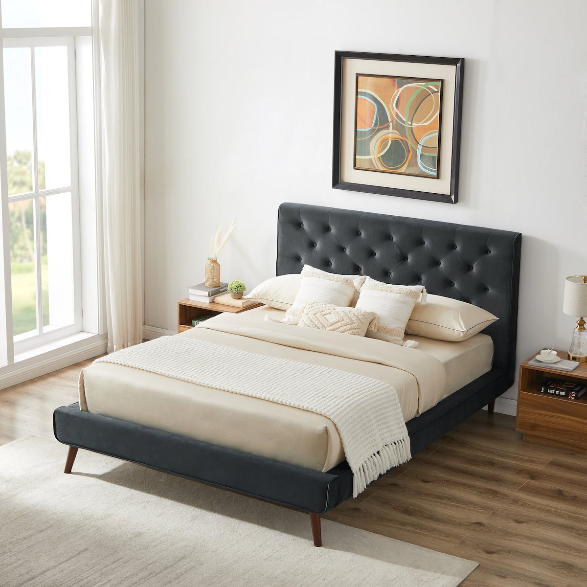 Ashley Mid Century Modern Furniture Upholstered Platform Bed