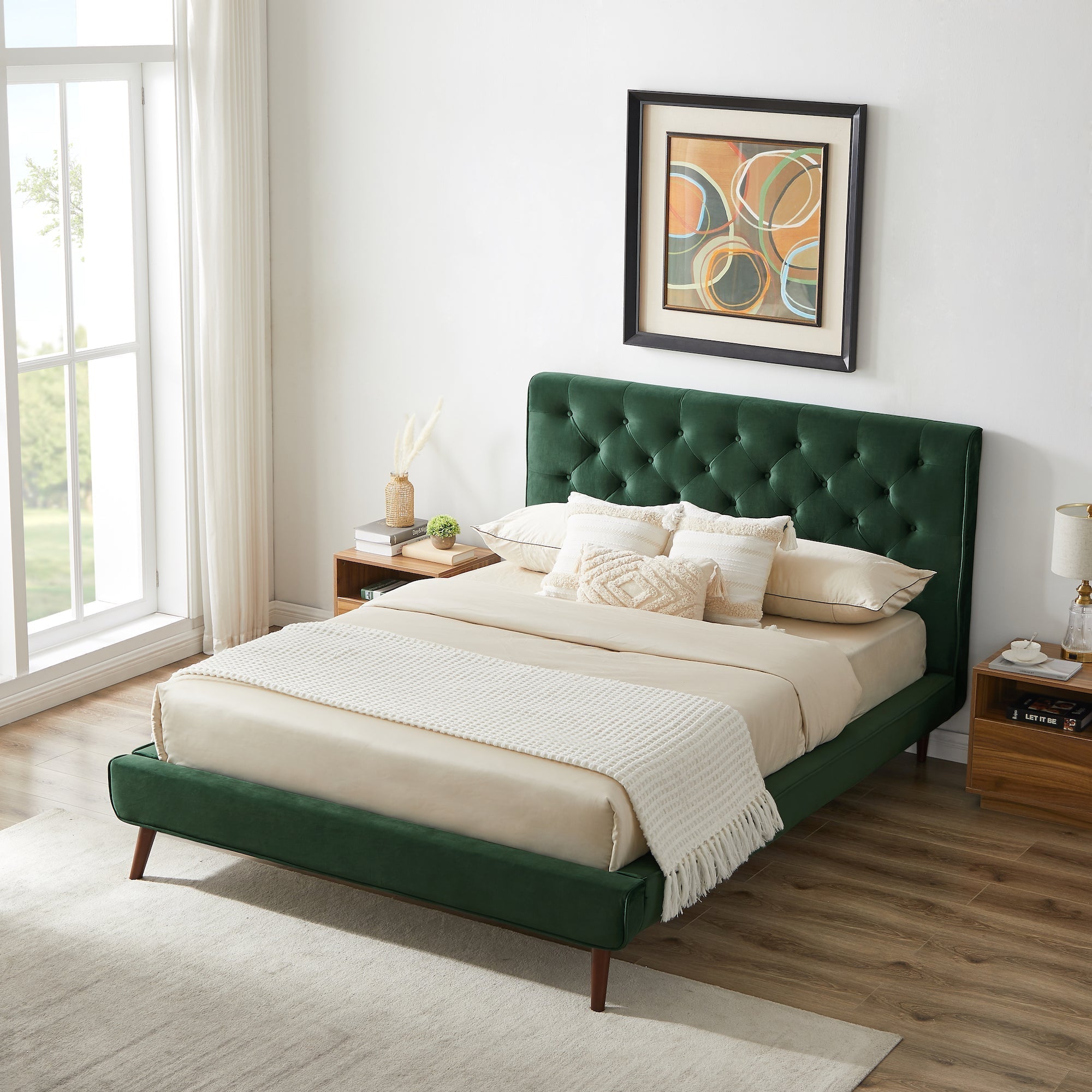 Ashley Mid Century Modern Furniture Upholstered Platform Bed