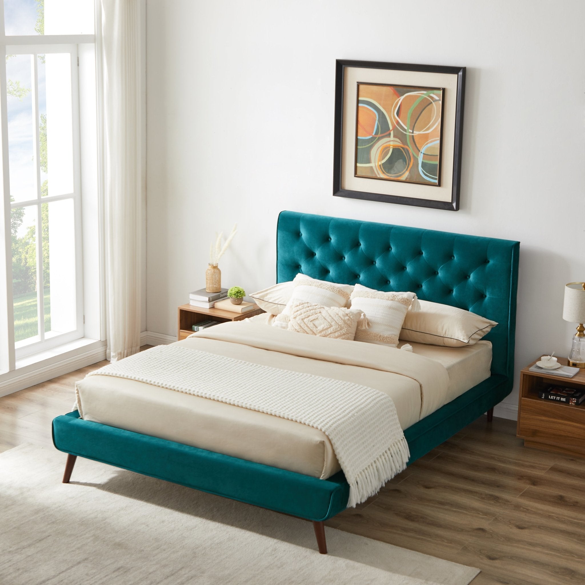 Ashley Mid Century Modern Furniture Upholstered Platform Bed