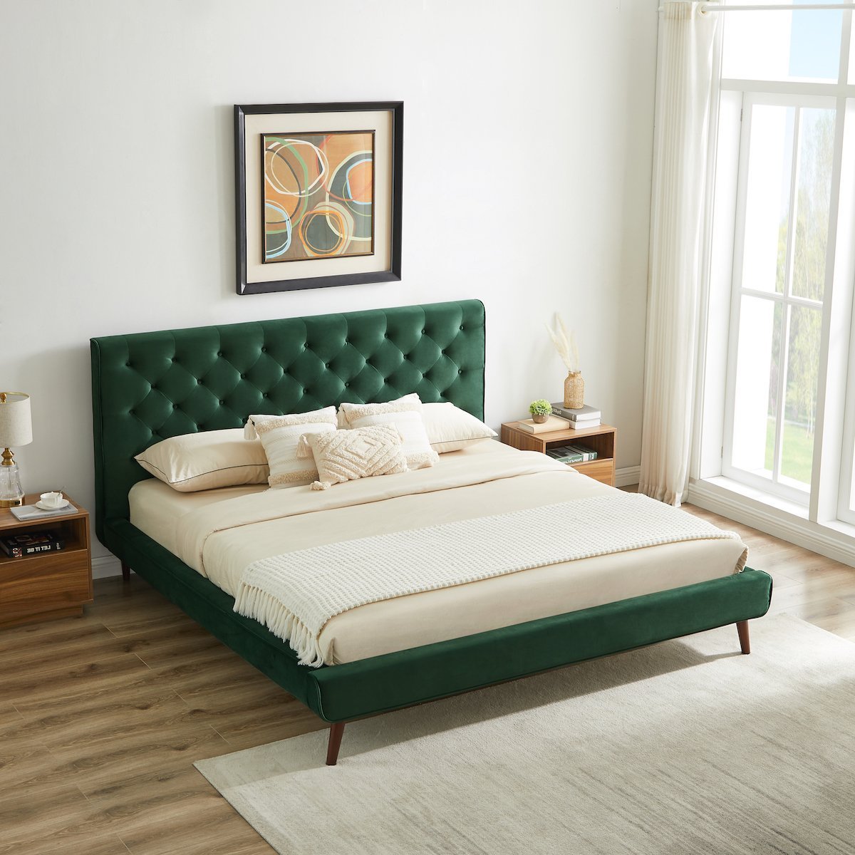 Ashley Mid Century Modern Furniture Upholstered Platform Bed