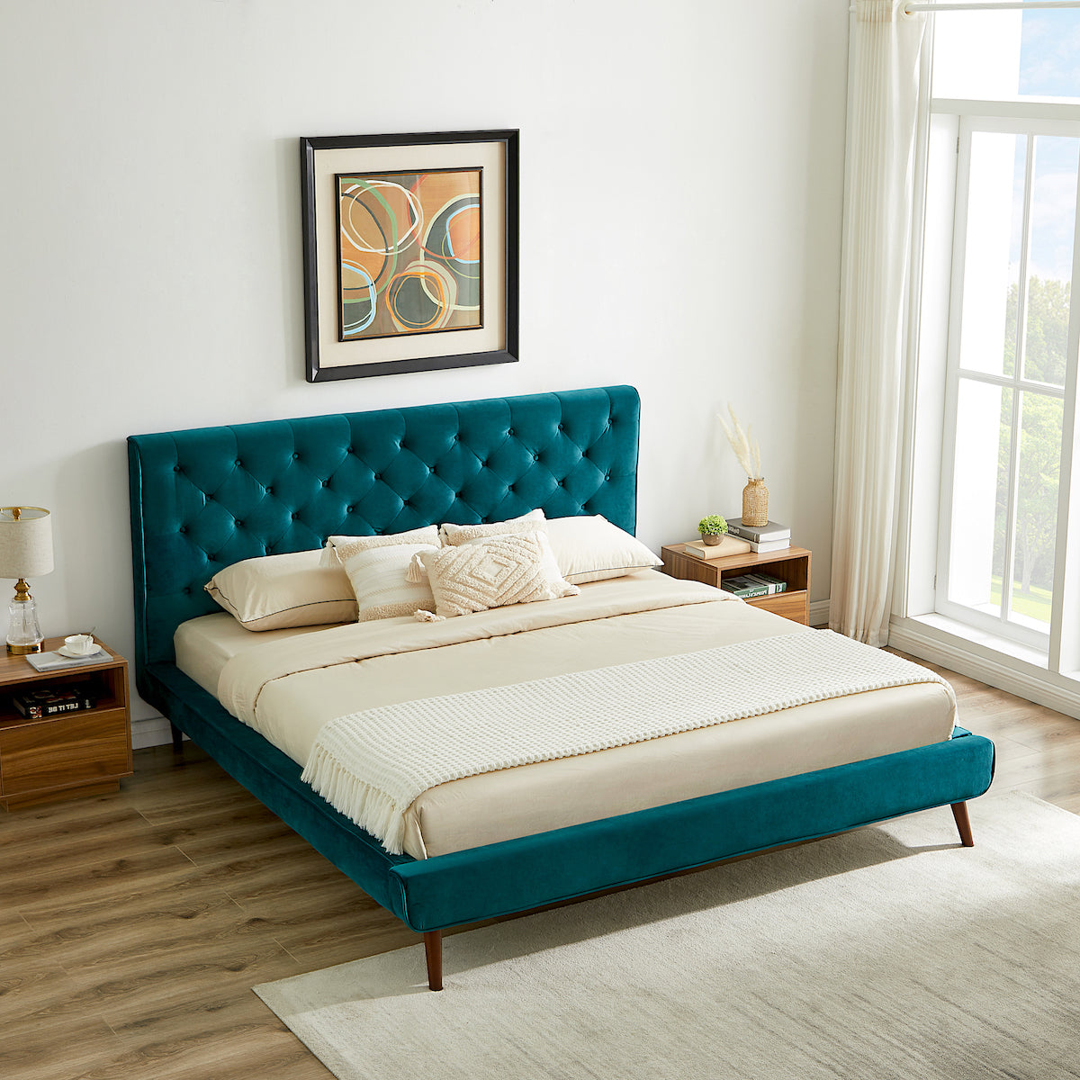 Ashley Mid Century Modern Furniture Upholstered Platform Bed