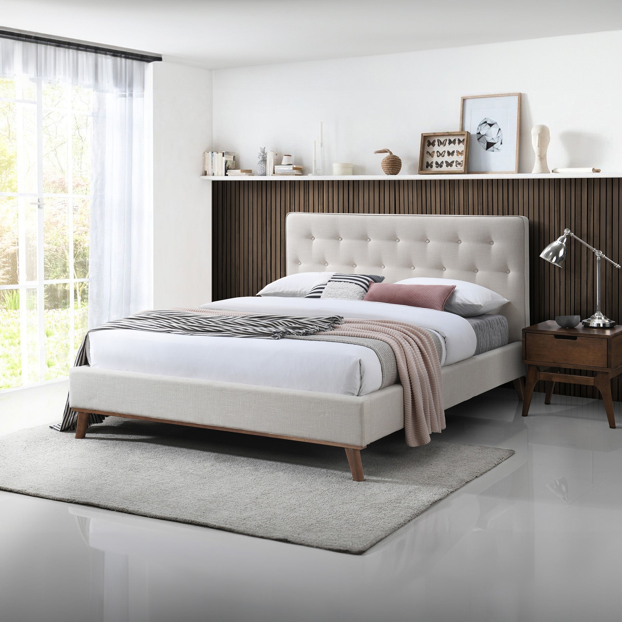 Ashton Solid American Wood Upholstered Panel Bed