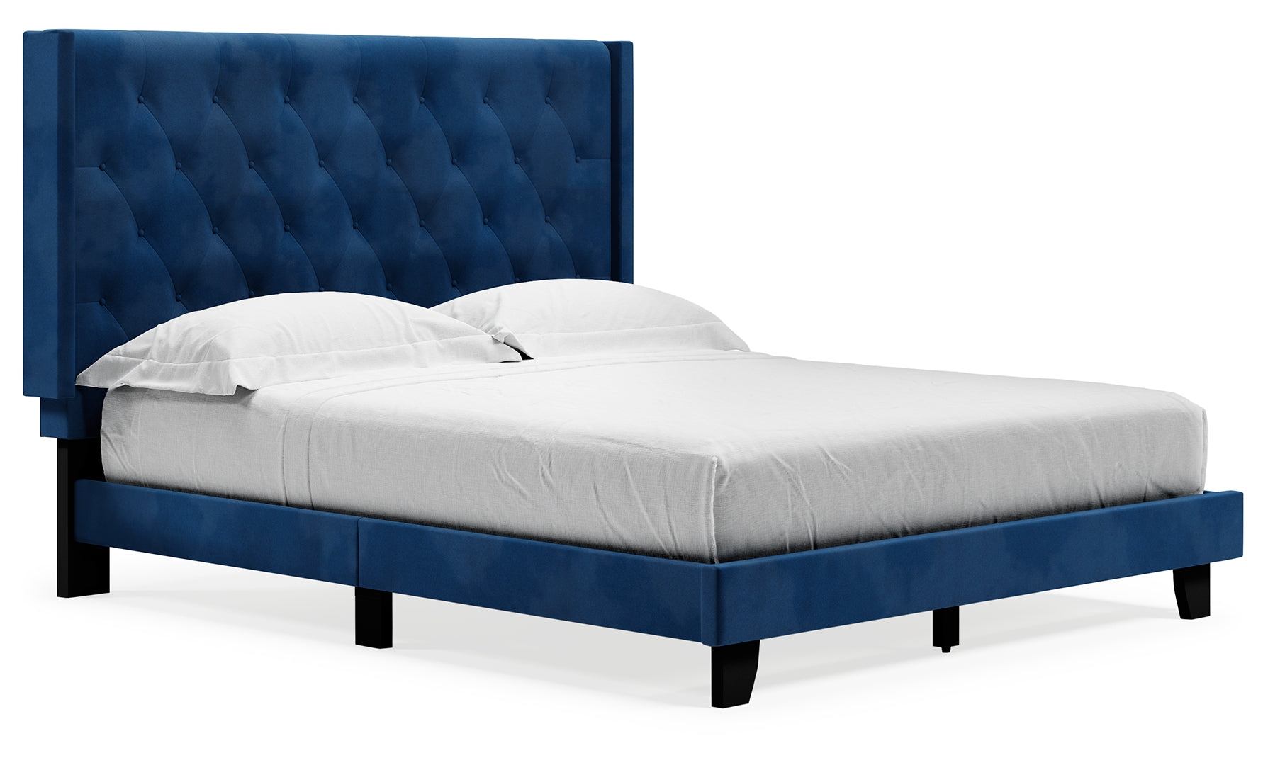 Vintasso Button Tufting &Wingback Design Bed Blue Queen