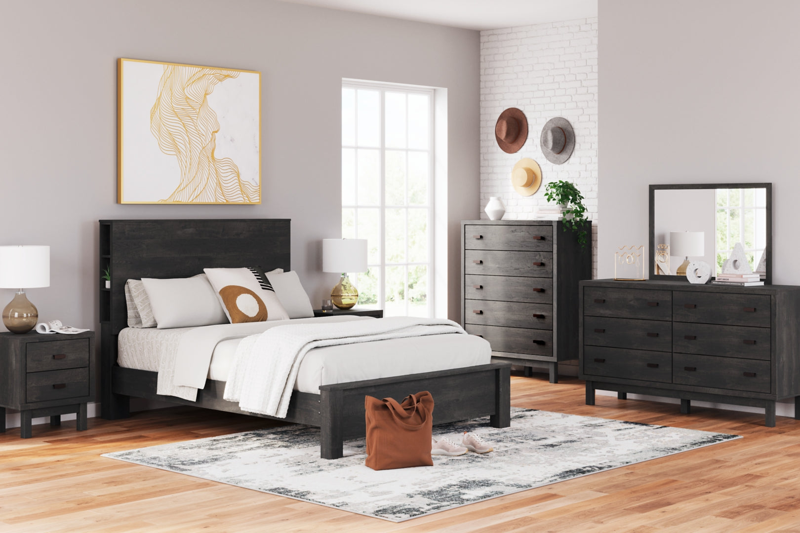 Toretto Panel Bookcase Bed With Rustic Charcoal Finish