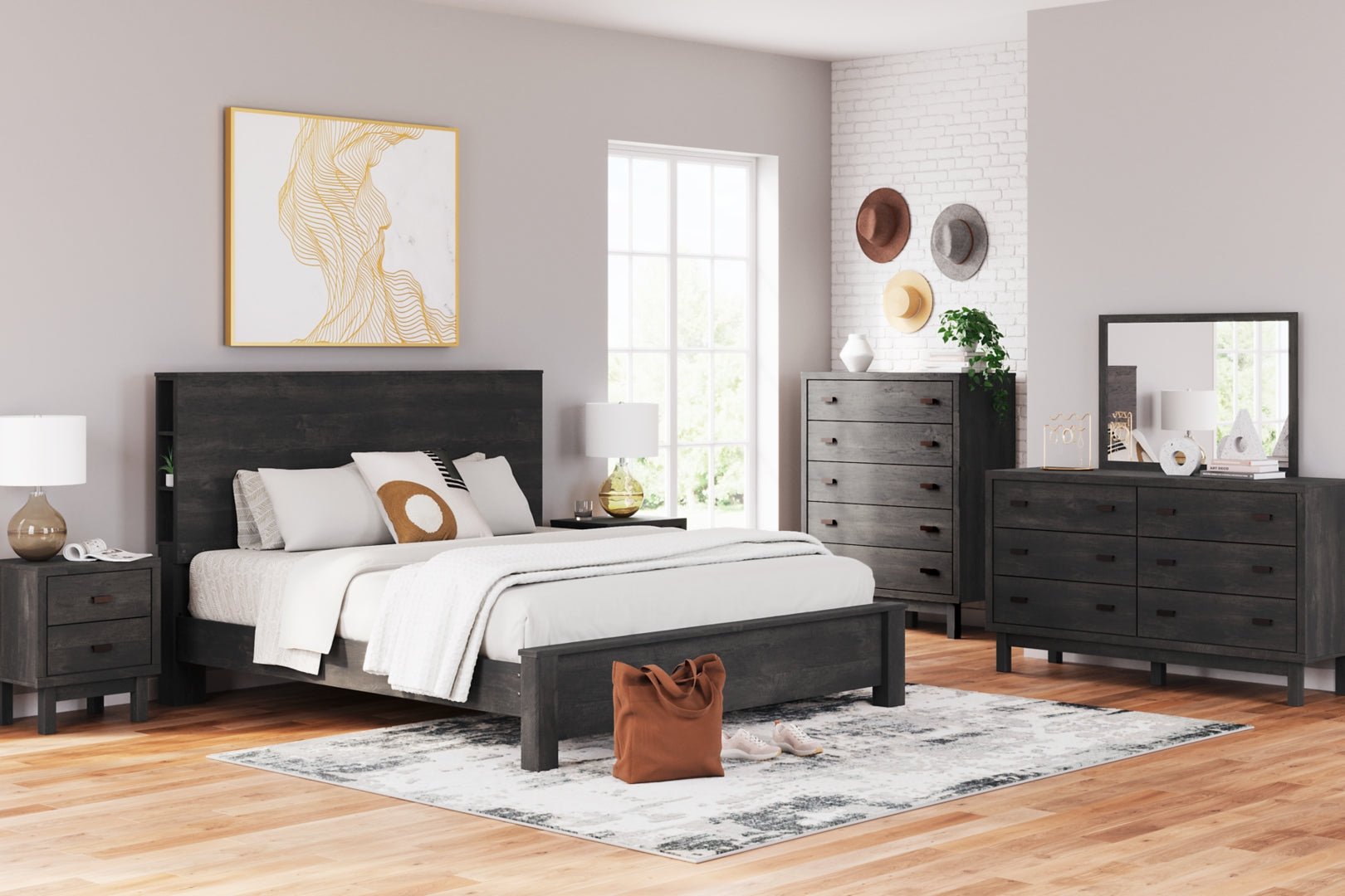 Toretto Panel Bookcase Bed With Rustic Charcoal Finish